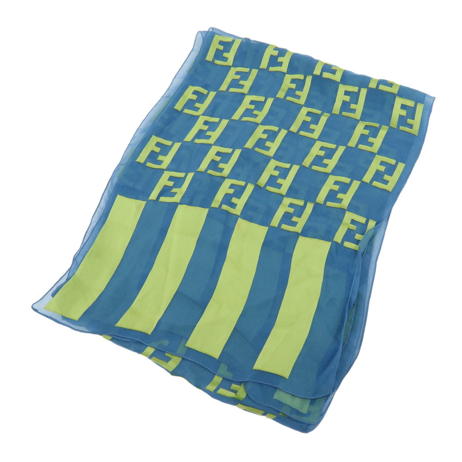 FENDI Zucca Rayon Silk Scarf Shawl Blue Light Green