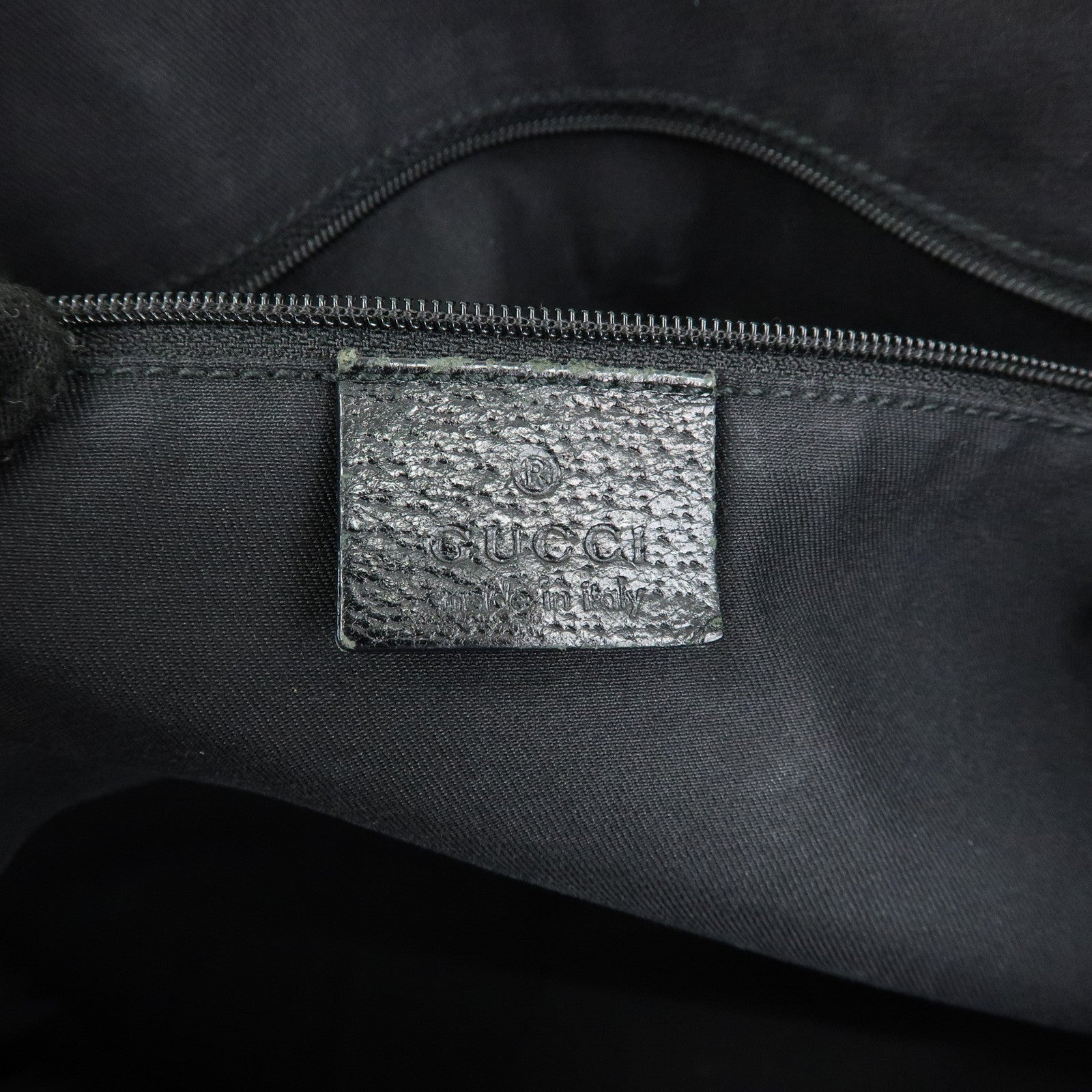 GUCCI Sherry Nylon Leather Tote Bag Hand Bag Black 145758
