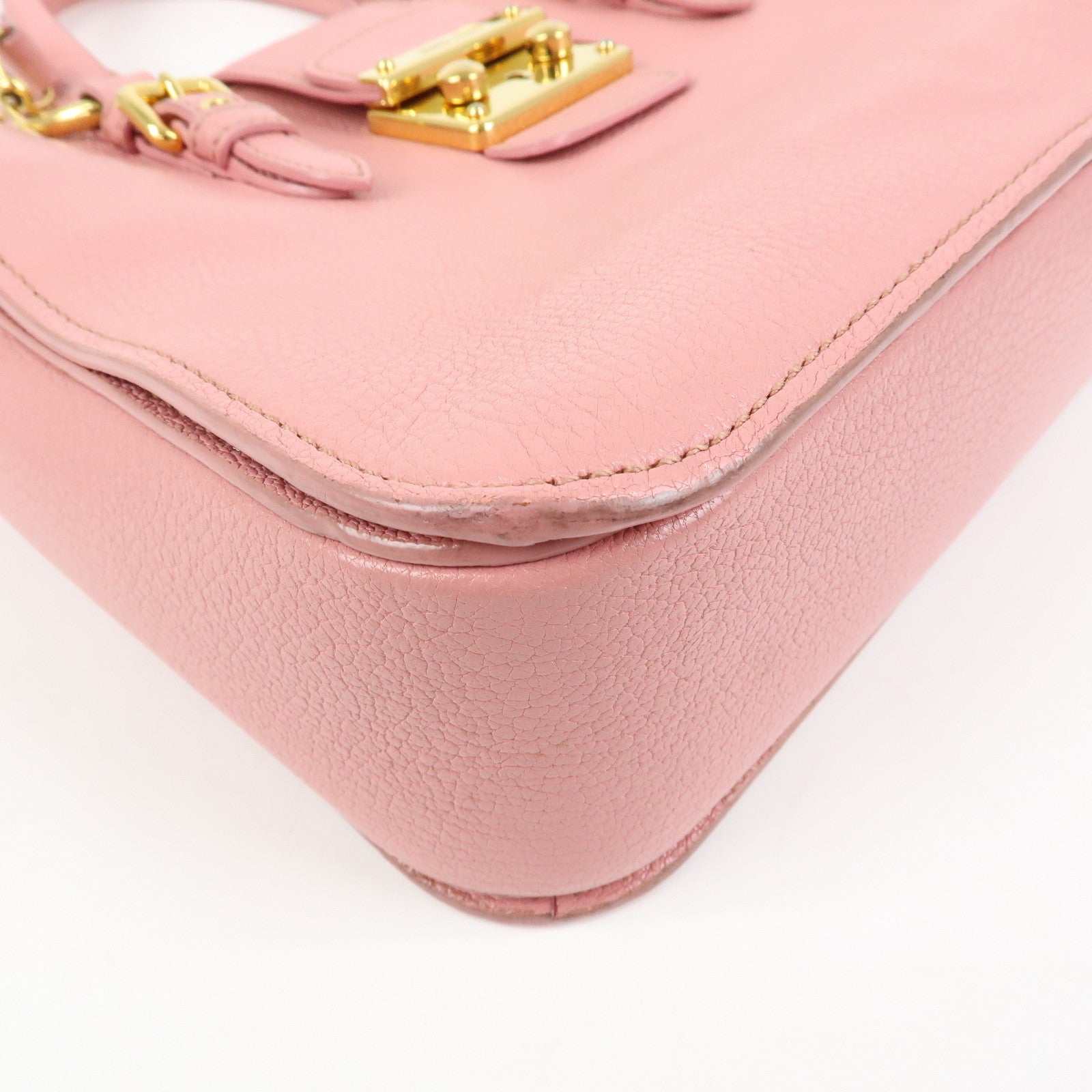 MIU MIU Logo Madras Leather 2Way Hand Shoulder Bag Pink RN0799