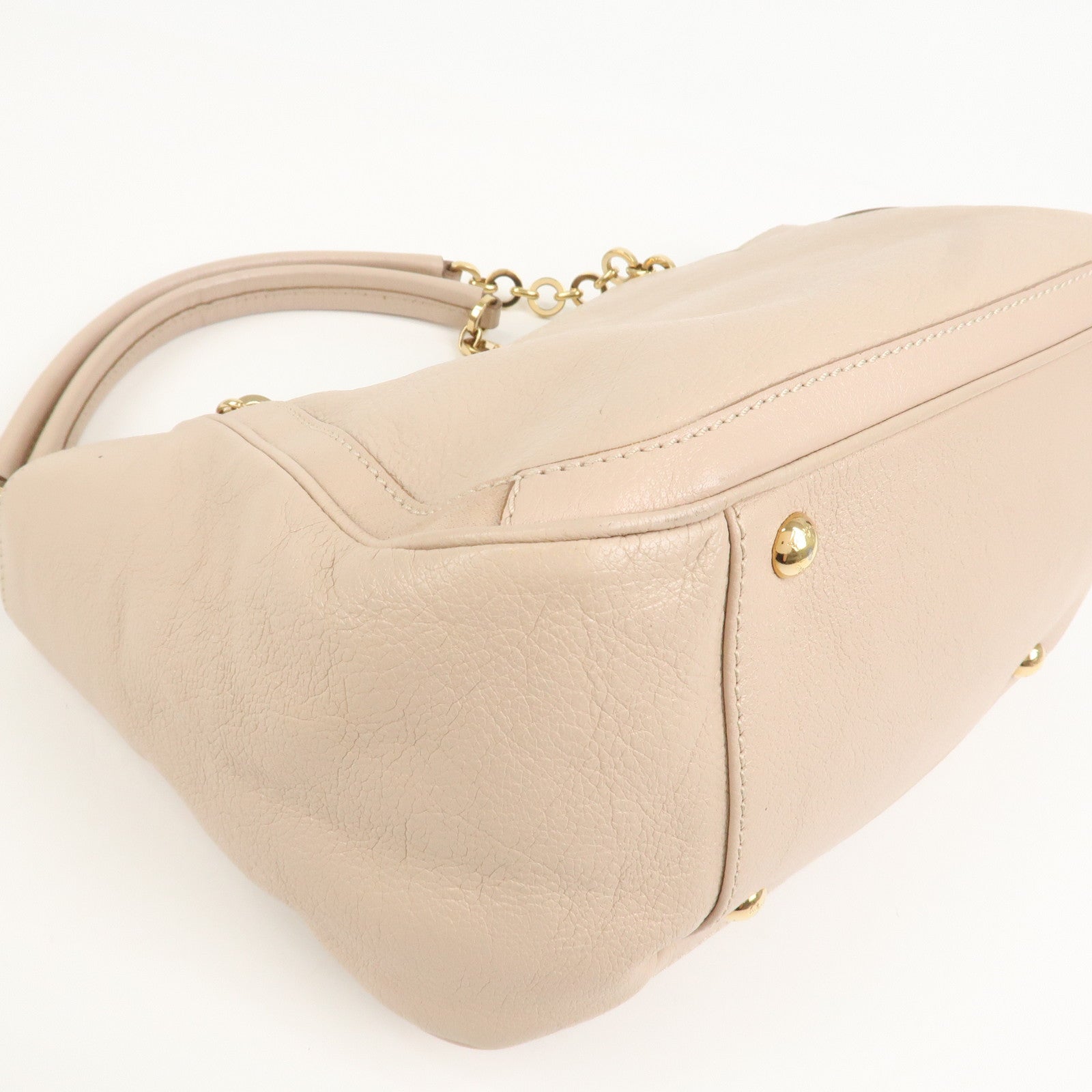 Ferragamo Leather Shoulder Bag Hand Bag Pink Beige Gold