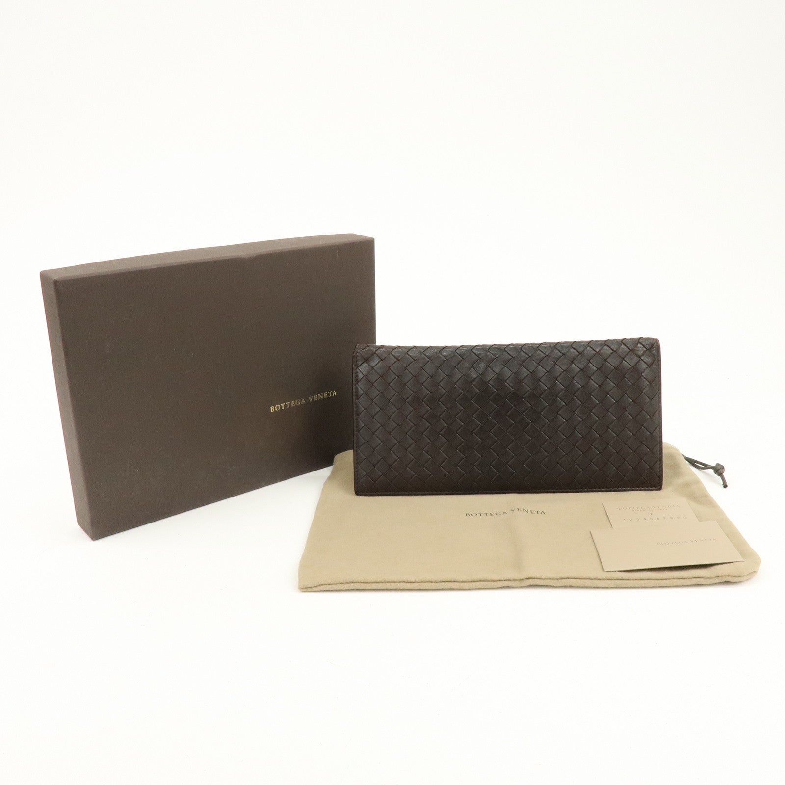 BOTTEGA VENETA Intrecciato Leather Bi-fold Long Wallet Dark Brown
