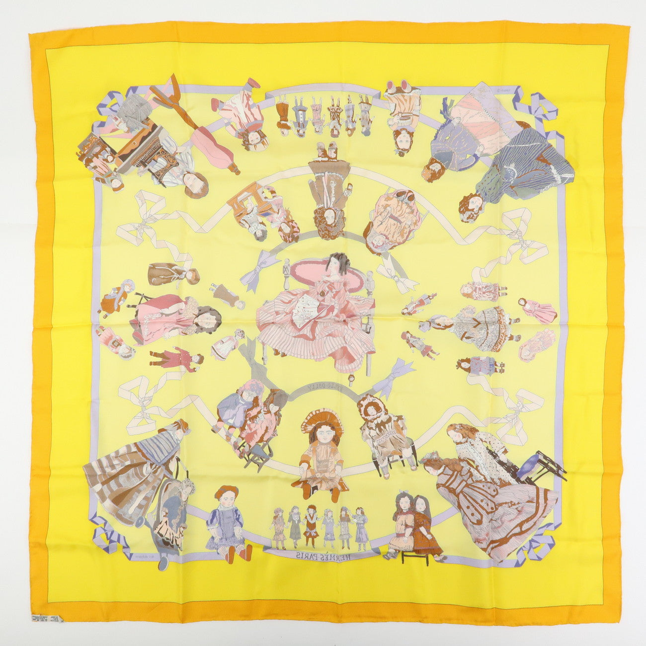 HERMES Carre 90 Silk 100% Scarf HELLO DOLLY Yellow