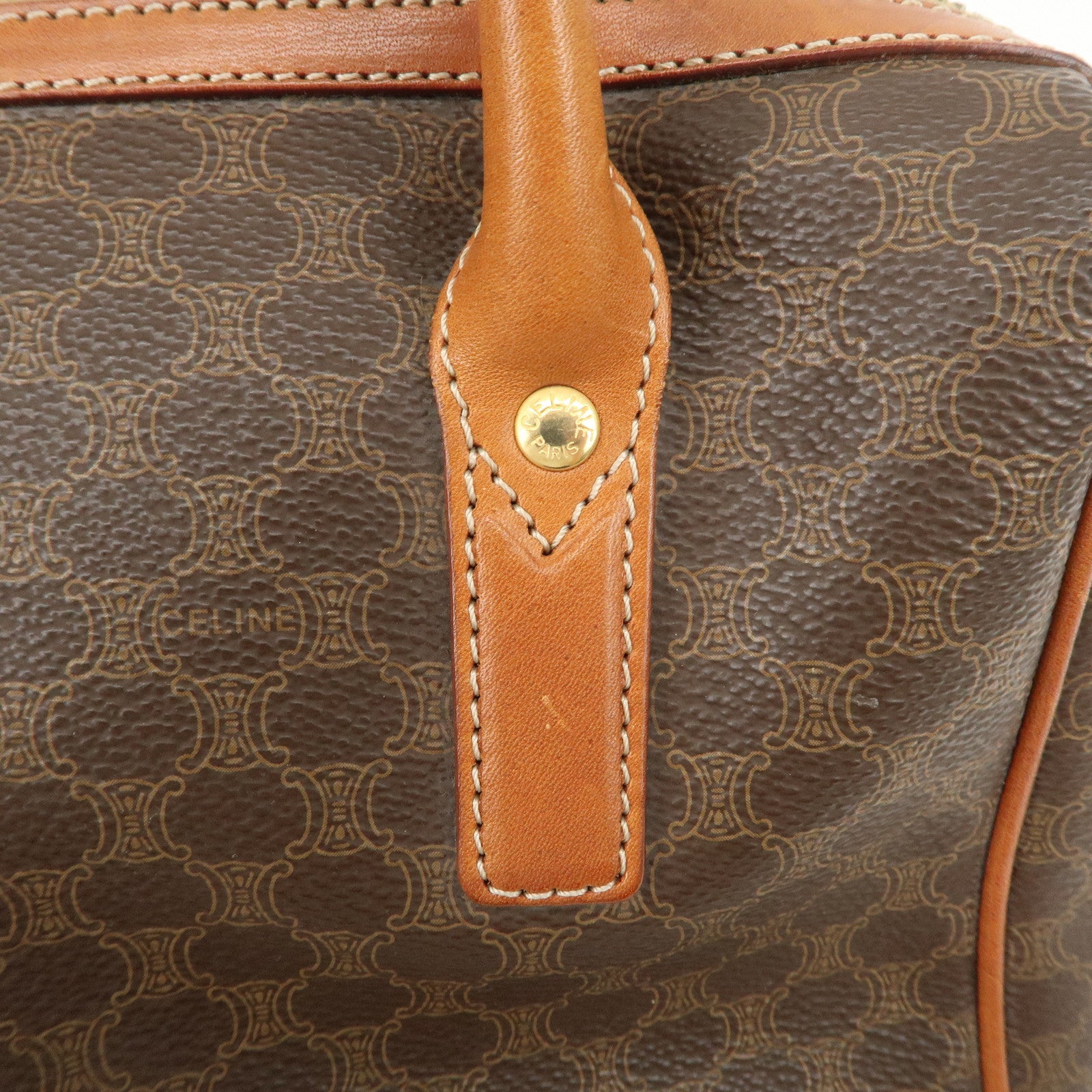 CELINE Macadam PVC Leather Hand Bag Brown Gold HDW