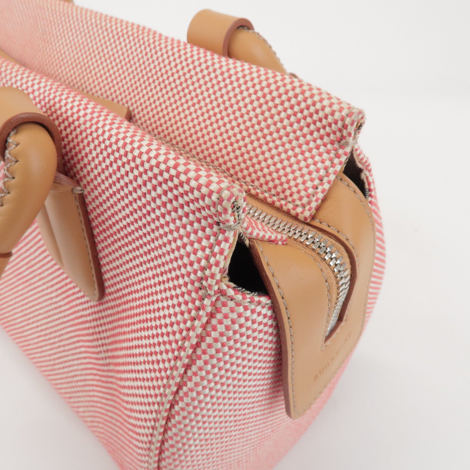 BURBERRY Canvas Leather Shoulder Bag Hand Bag Red Light Brown