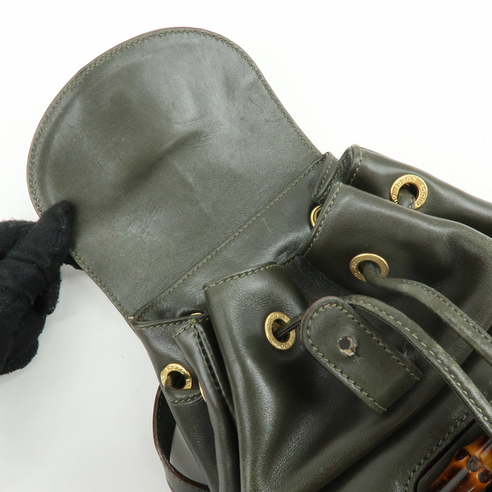 GUCCI Bamboo Leather Backpack Rucksack Khaki 003・1705・0030