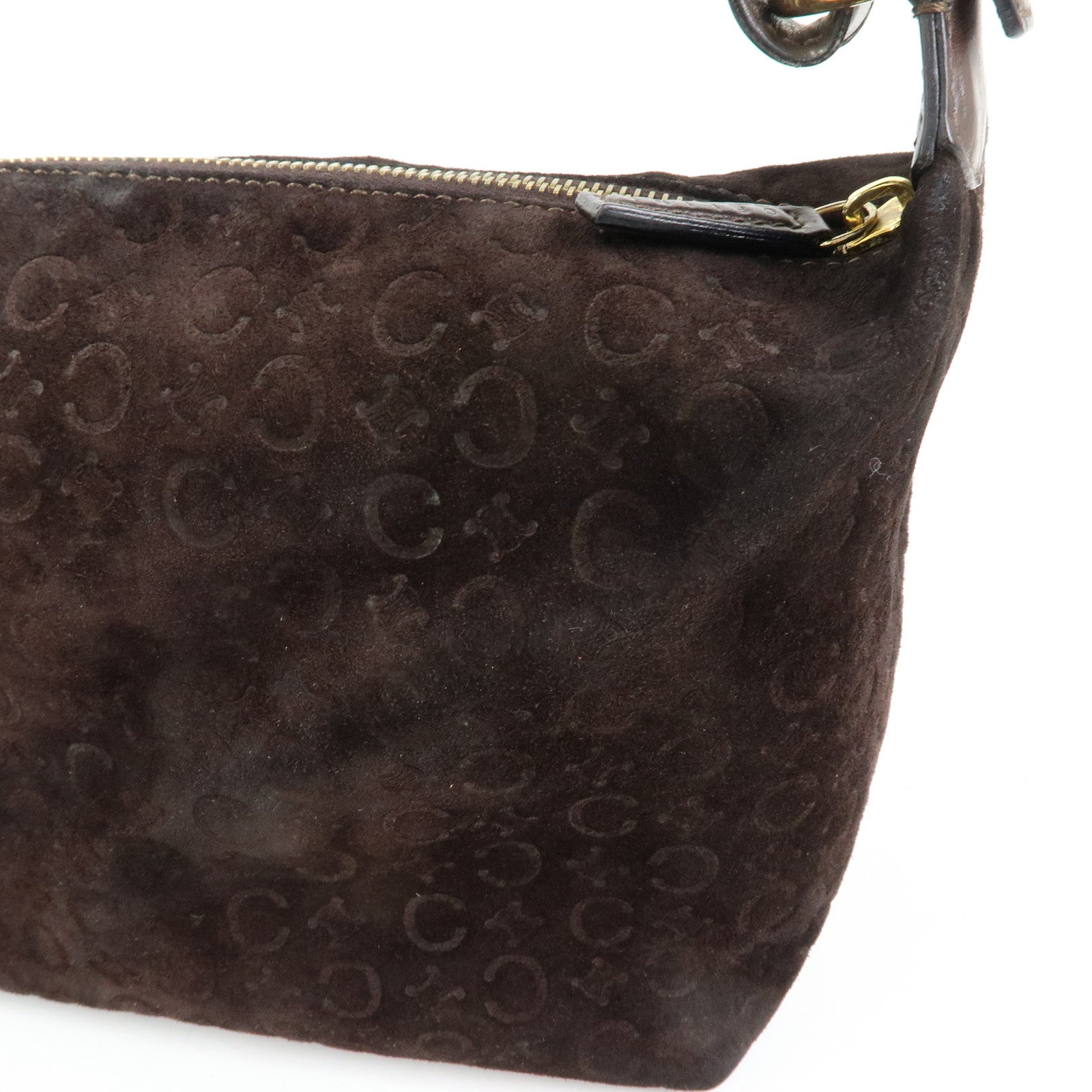 CELINE C Macadam Suede Leather Shoulder Bag Hand Bag Dark Brown