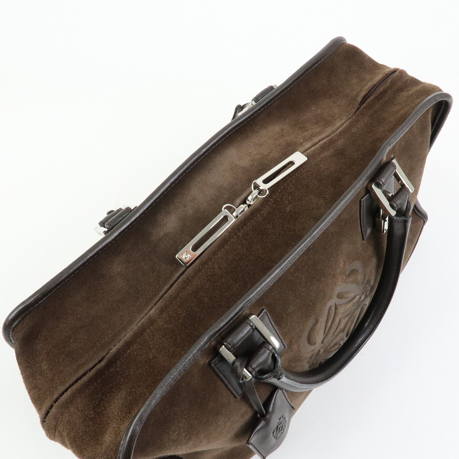 LOEWE Anagram Amazona36 Suede Leather Hand Bag Boston Bag Brown