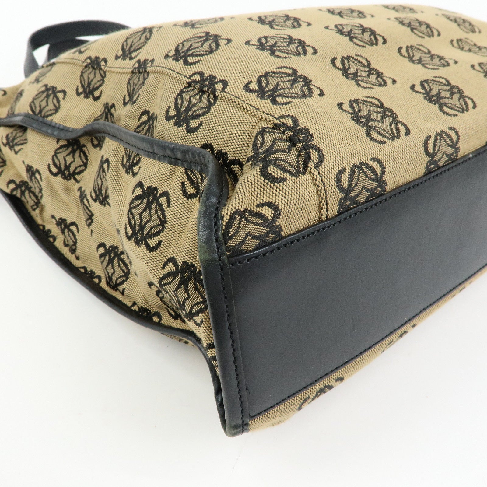 LOEWE Anagram Jacquard Canvas Leather Tote Bag Beige Black
