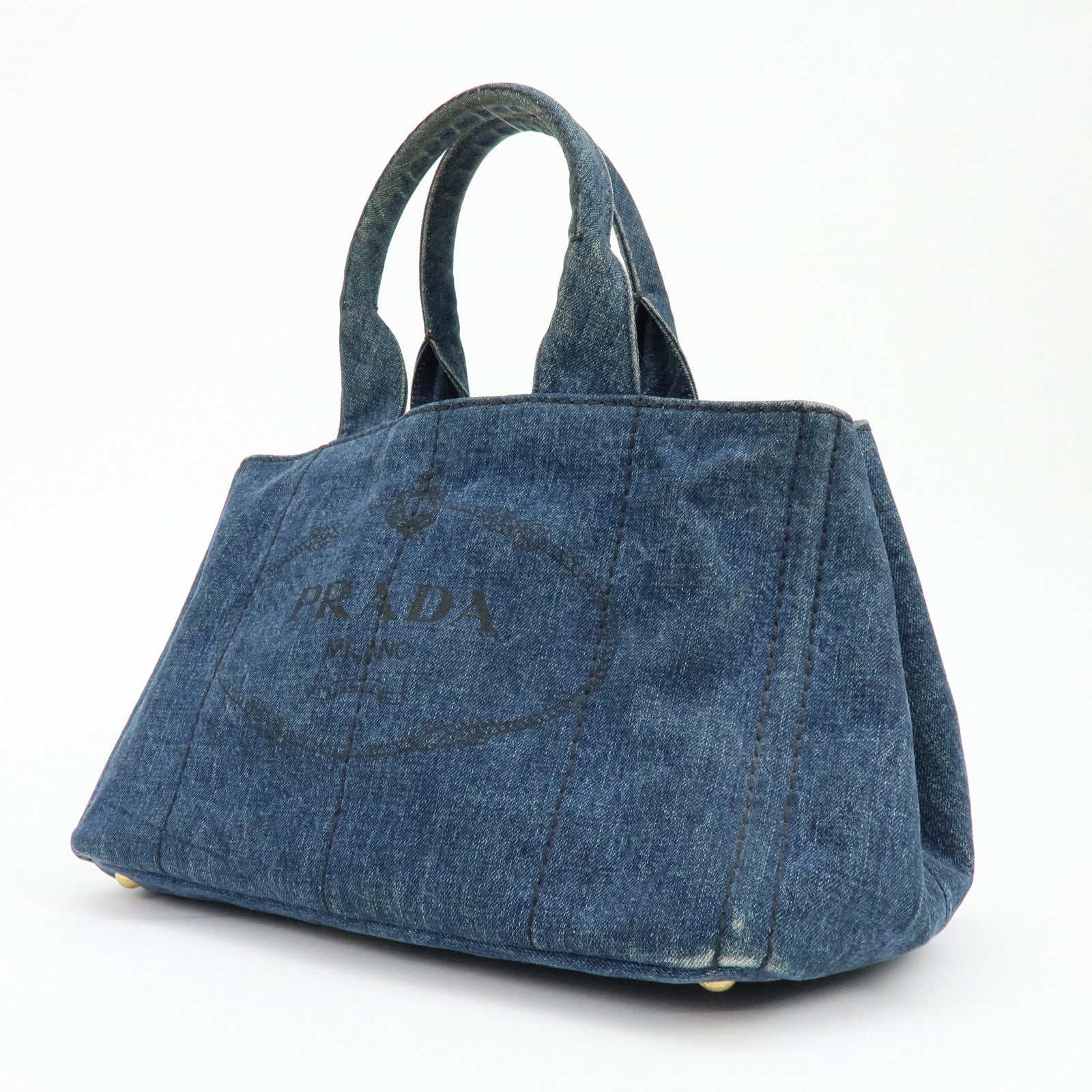 PRADA Logo Canapa Denim Large Tote Bag Hand Bag Blue B1872B