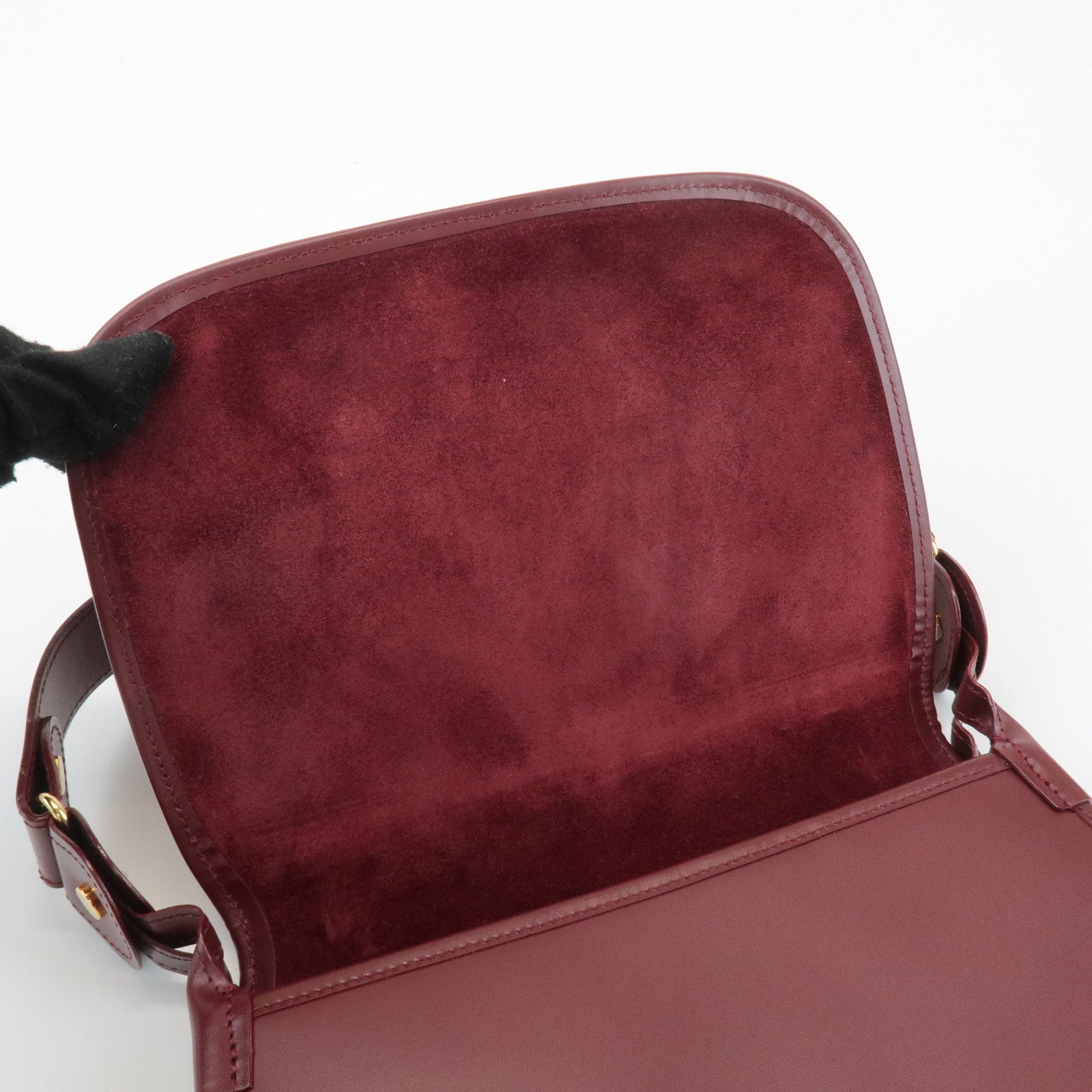 Cartier Must Must de Cartier Calf Suede Leather Shoulder Bag Burgundy Used