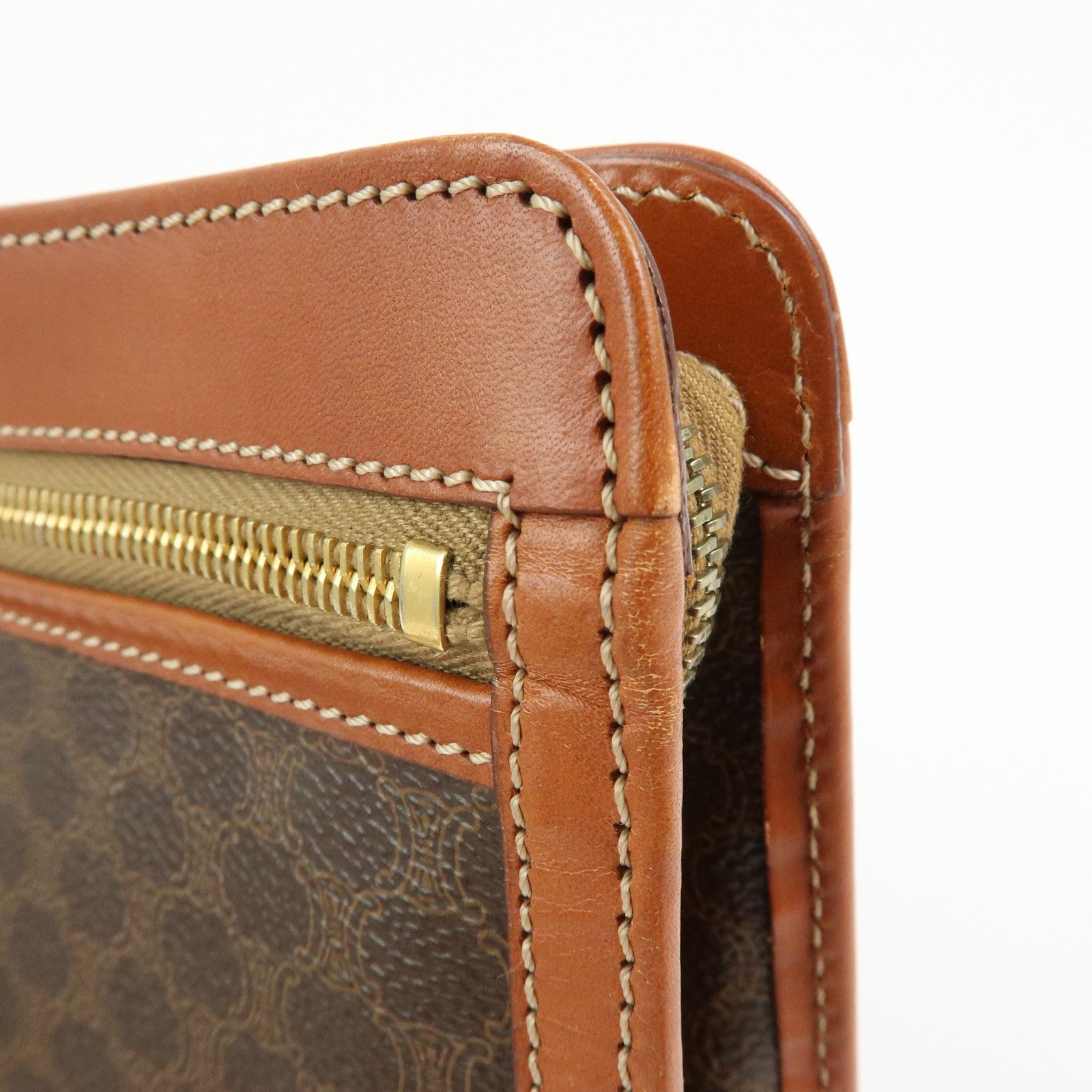 CELINE Logo Macadam PVC Leather Clutch Bag Flat Pouch Brown