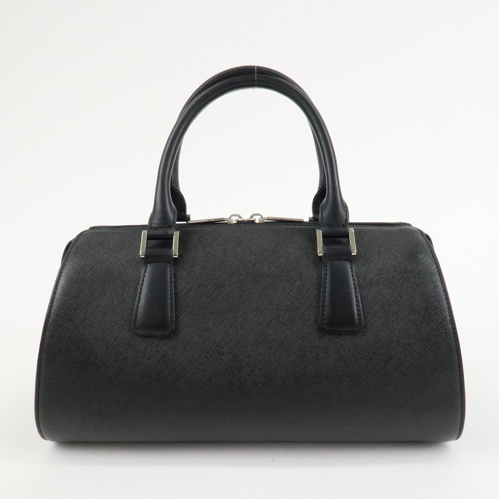 BURBERRY Leather Boston Bag Hand Bag Black Silver HDW Used