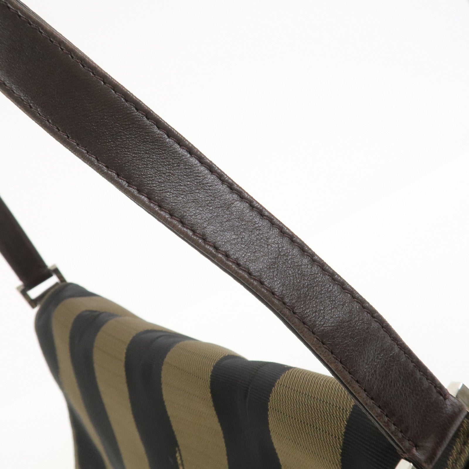 FENDI Pequin Canvas Leather Shoulder Bag Brown Black 26654