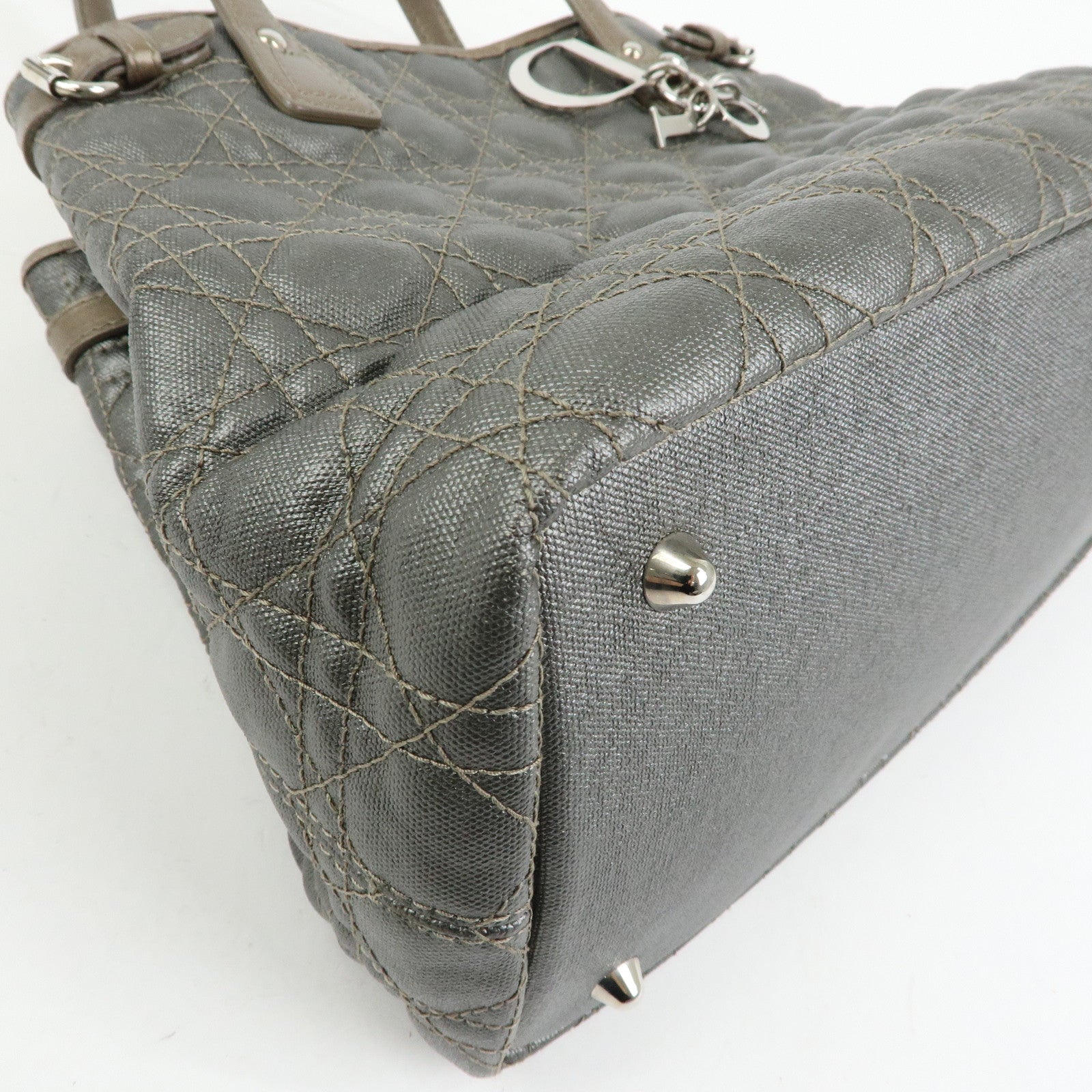 Christian Dior Panarea Cannage PVC Coated Canvas Tote Bag Gray