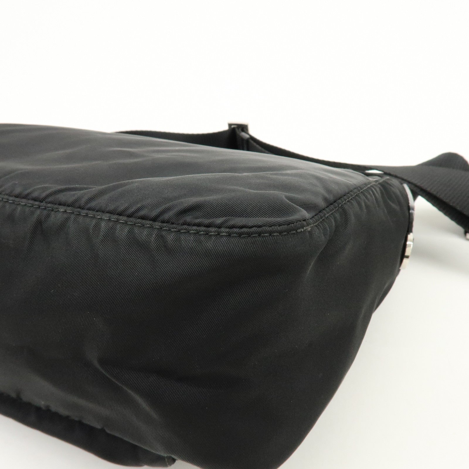 PRADA Triangle Logo Nylon Leather Shoulder Bag Crossbody Bag Black