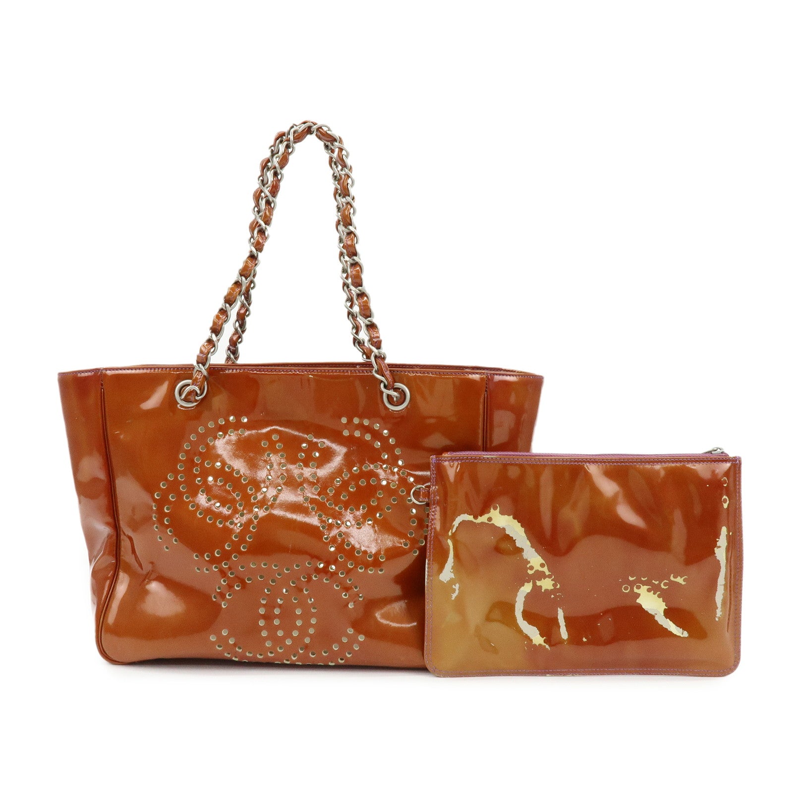 CHANEL Triple COCO Punching Patent Leather Chain Tote Bag A16275