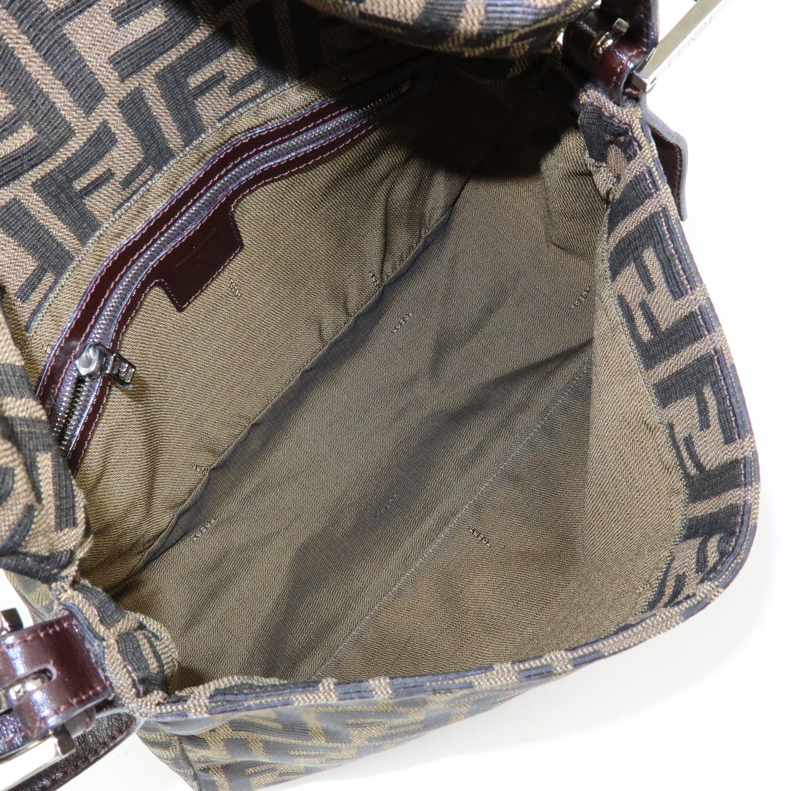 FENDI Mamma Baguette Zucca Canvas Leather Shoulder Bag Brown 26325