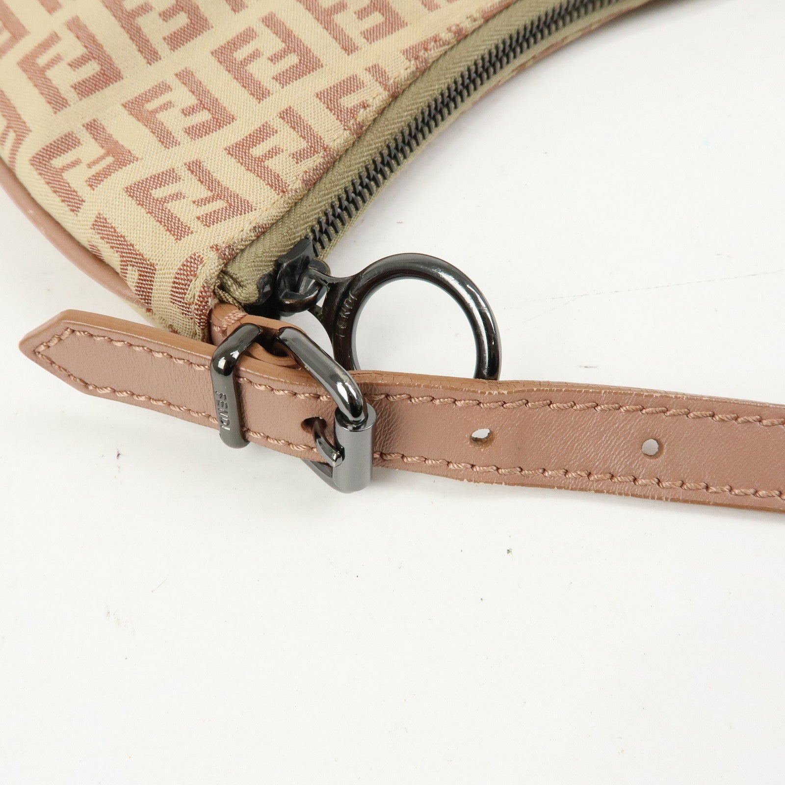 FENDI Zucchino Canvas Leather Hand Bag Beige Pink 8BR248