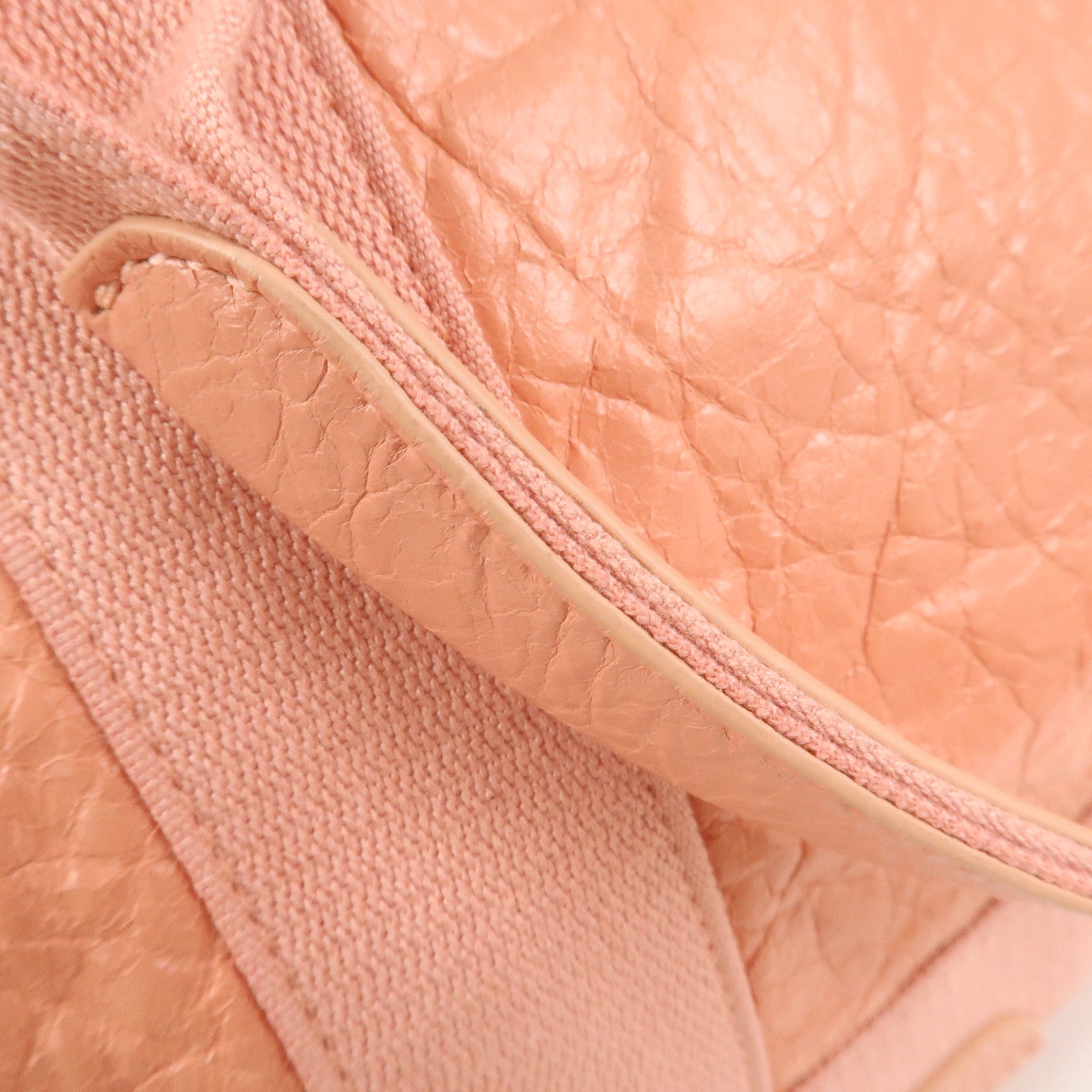 BALENCIAGA Navy Cabas M Canvas Leather Tote Bag Hand Bag Pink