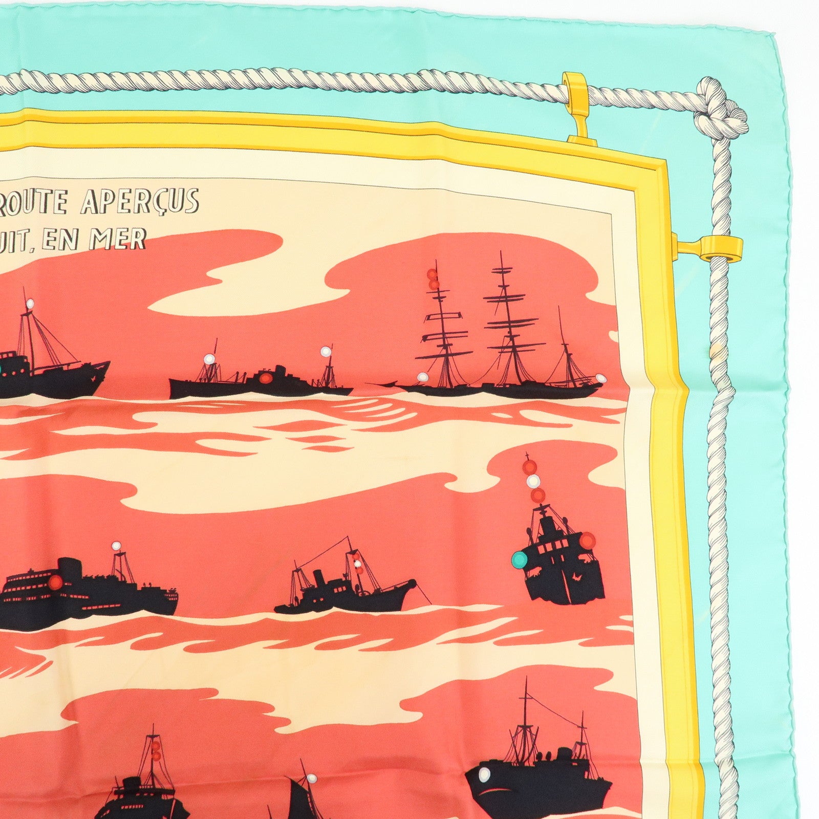 HERMES Carre 90 Silk100% Scarf FEUX DE ROUTE APERCUS LA NUIT EN MER