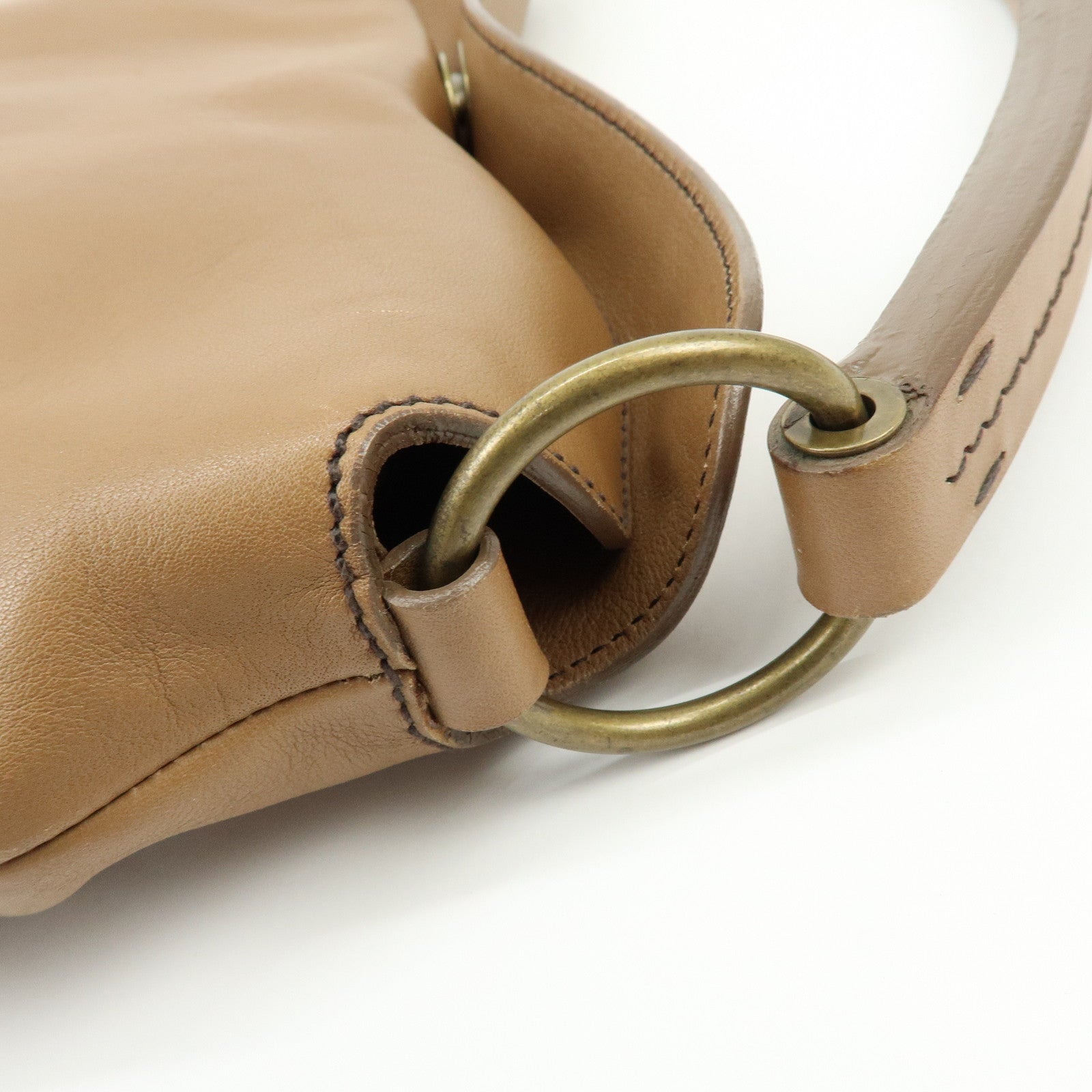 MIU MIU Logo Leather Shoulder Bag Hand Bag Brown