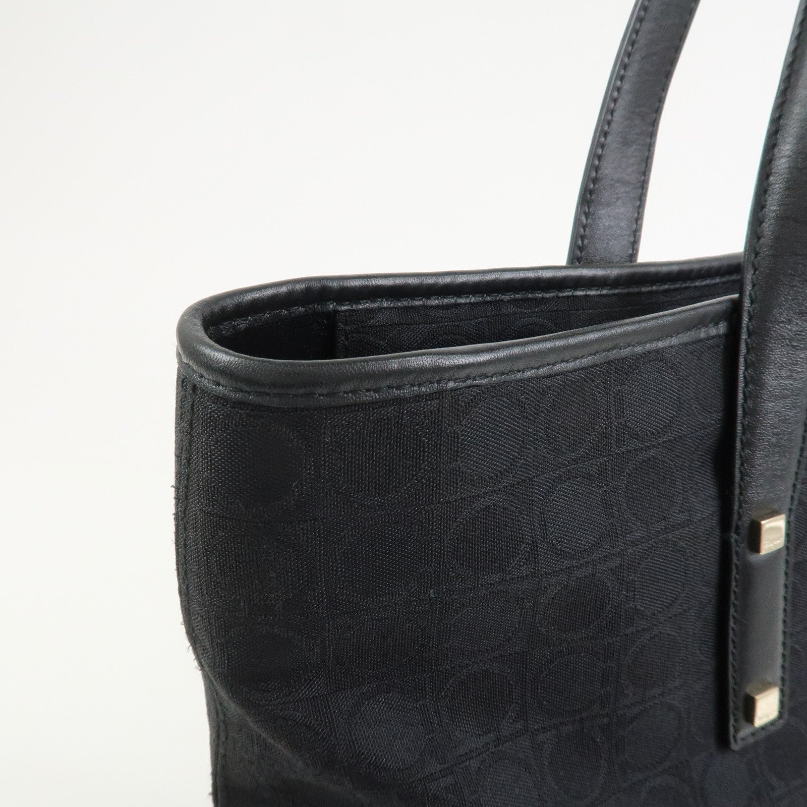 Ferragamo Gancini Canvas Leather Tote Bag Black AAU-21-2812