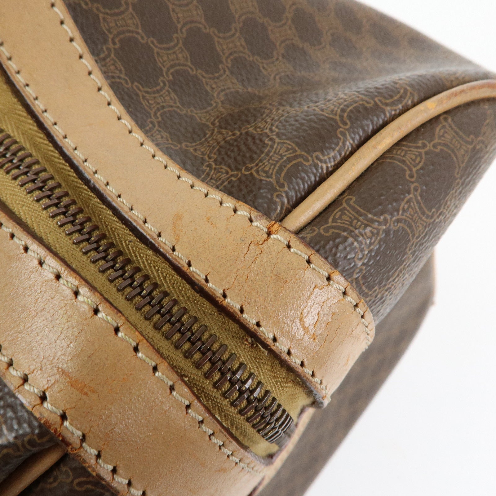 CELINE Macadam PVC Leather Boston Bag Hand Bag Brown