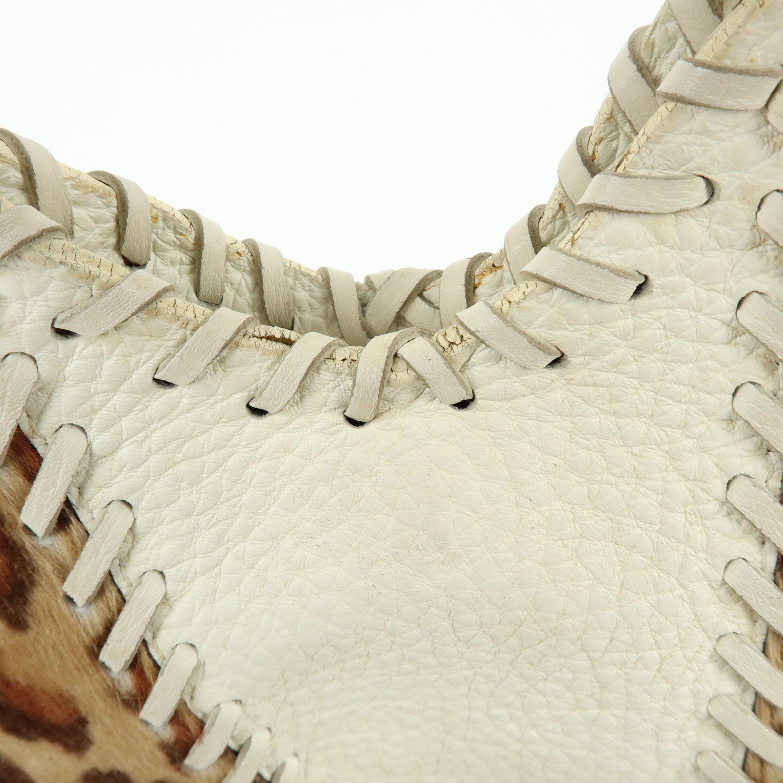 FENDI Unborn Calf Leather Tote Bag Leopard White Beige 8BR285