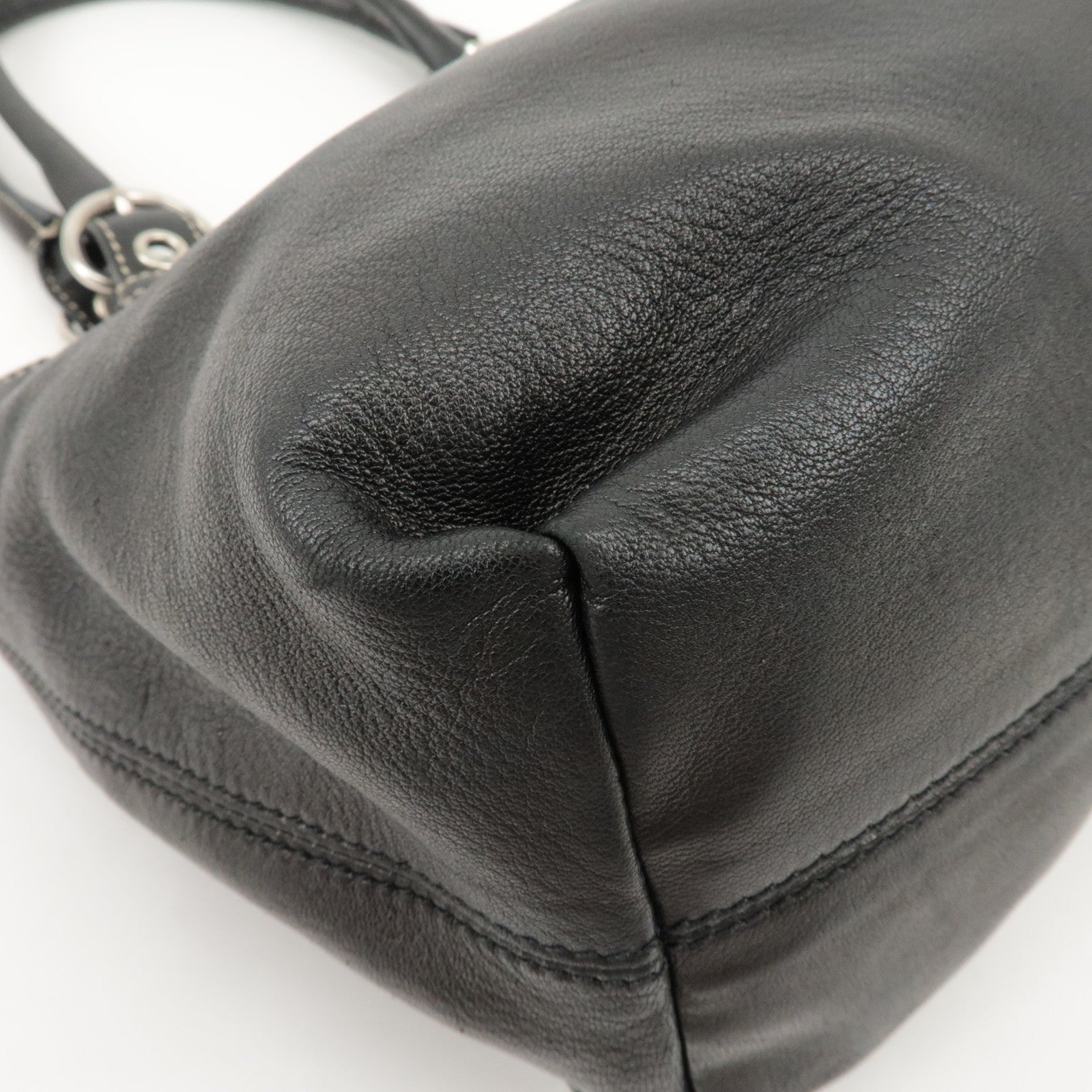 PRADA Triangle Logo Leather Tote Bag Hand Bag Black Used