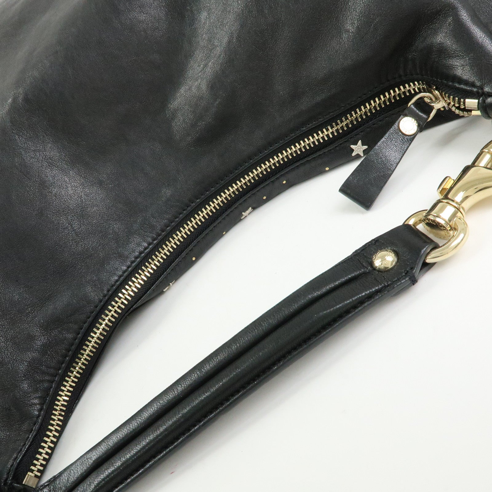 JIMMY CHOO Zodiac Leather Studs Shoulder Bag Hand Bag Black