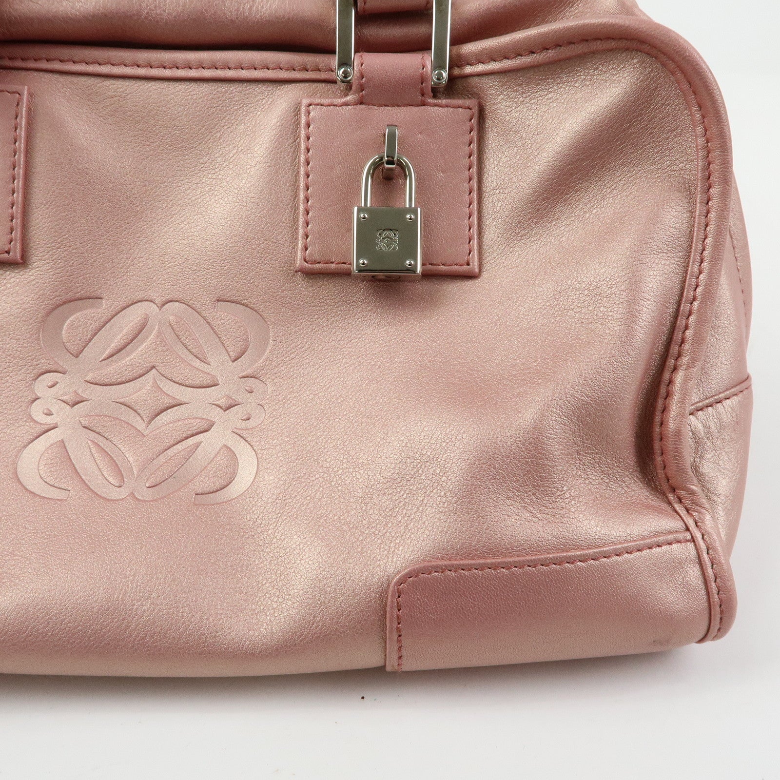 LOEWE Anagram Amazona 28 Leather Hand Bag Metallic Pink