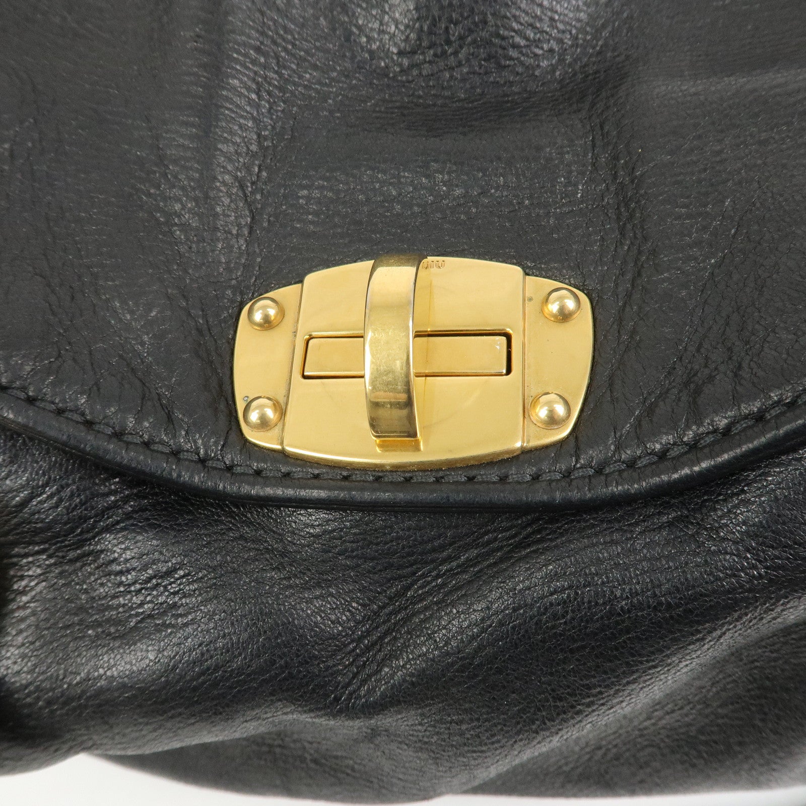 MIU MIU Leather 2 Way Bag Tote Shoulder Crossbody Bag Black Gold