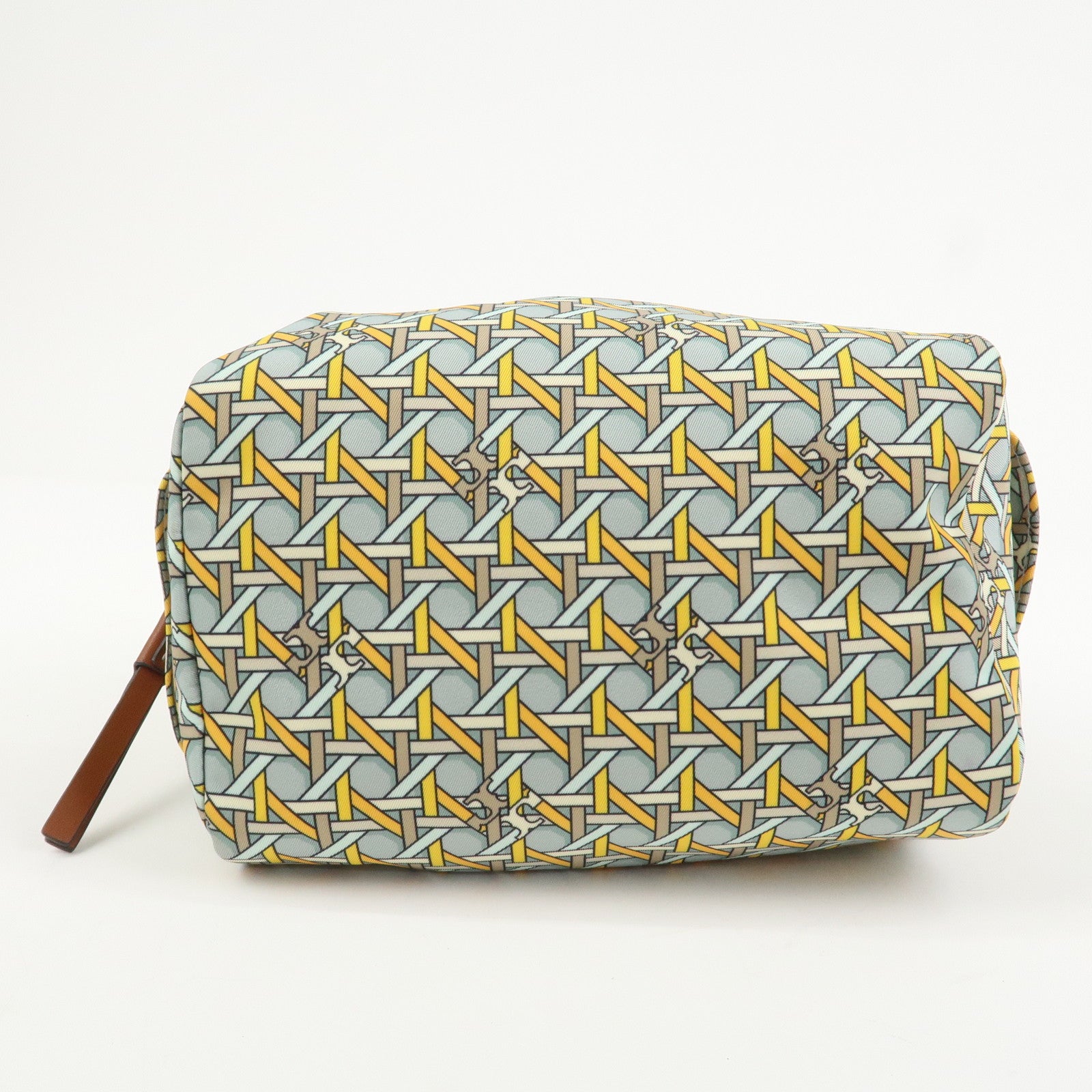 TORY BURCH Logo Nylon Pouch Cosmetics Pouch Makeup Bag Blue Yellow