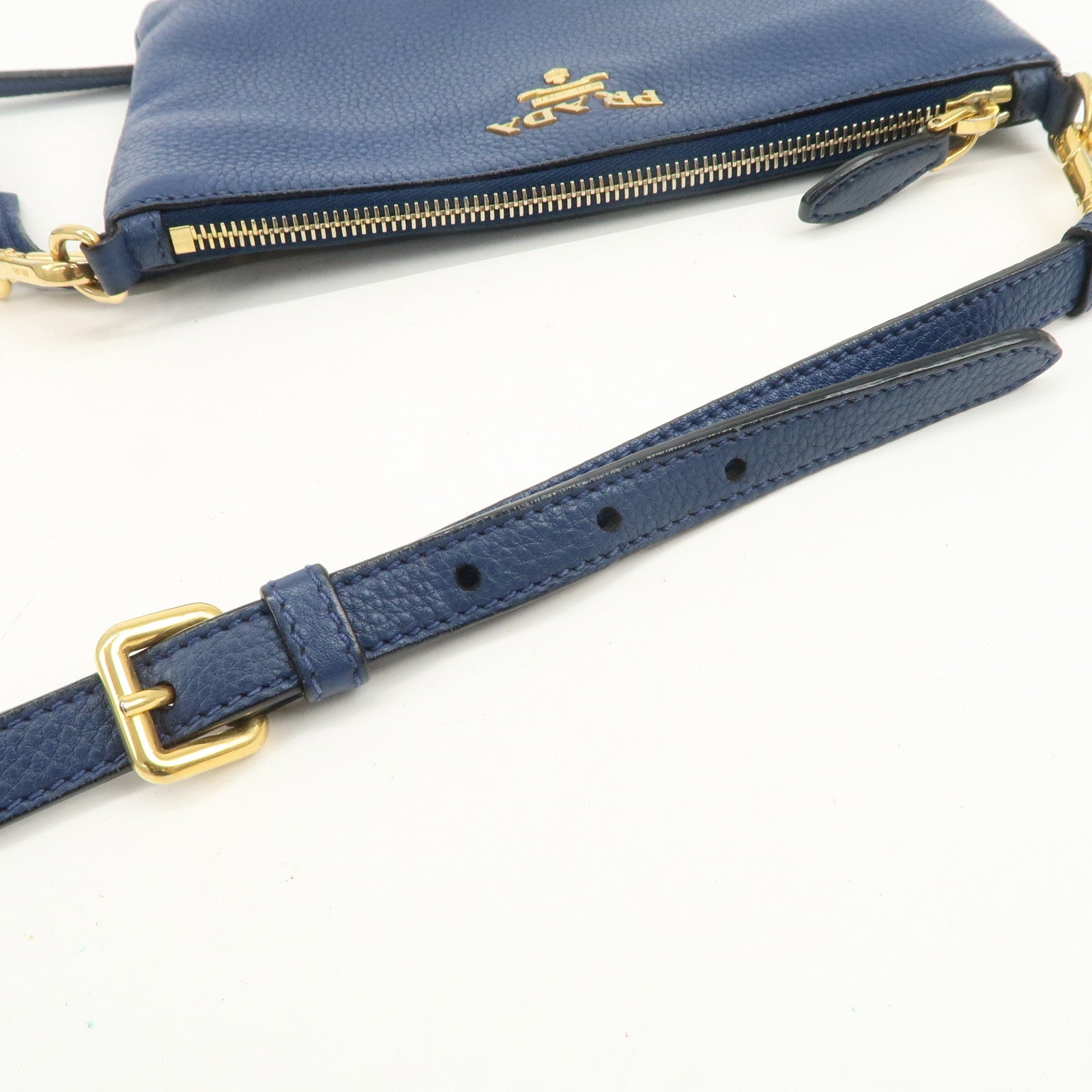 PRADA Logo Leather Shoulder Bag Crossbody Bag Blue 1BH013