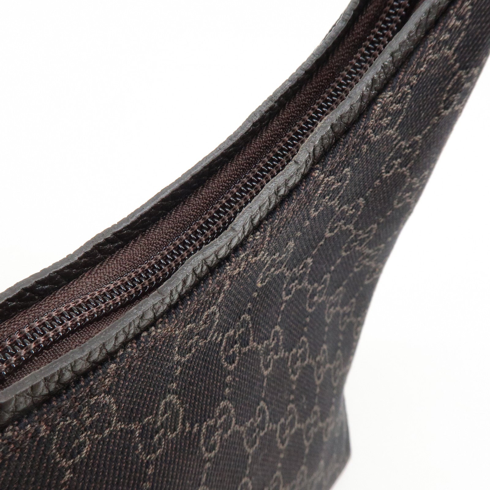 GUCCI GG Denim Leather Shoulder Bag Hand Bag Dark Brown 28335