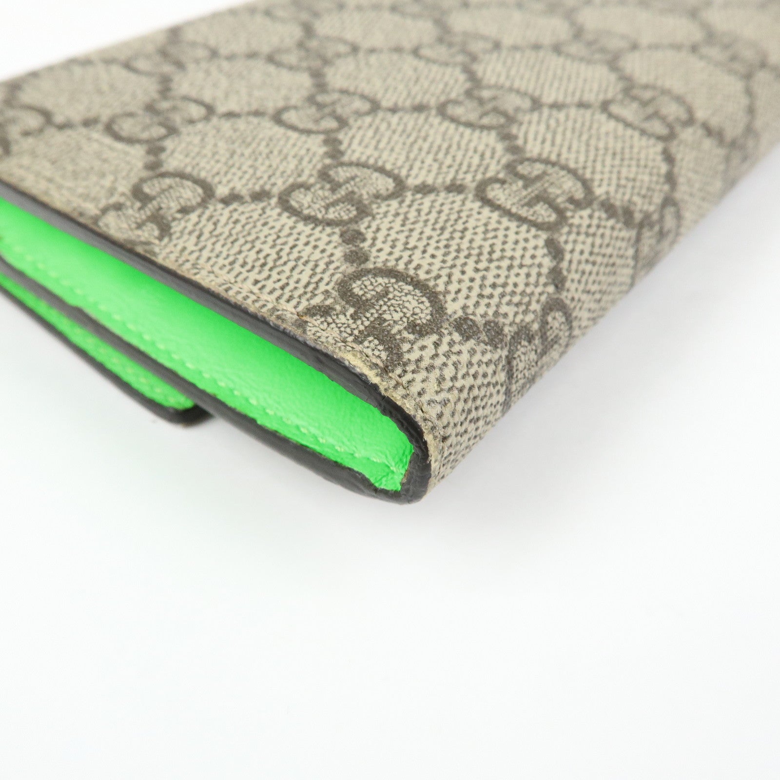 GUCCI GG Supreme Leather Long Flap Wallet Beige Green 323223