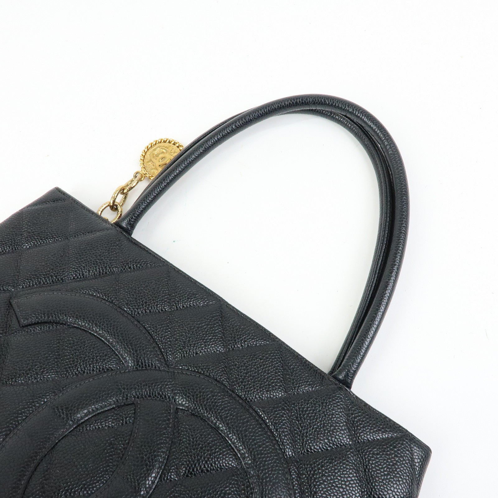 CHANEL Matelasse COCO Mark Cavairskin Medallion Hand Bag A01804