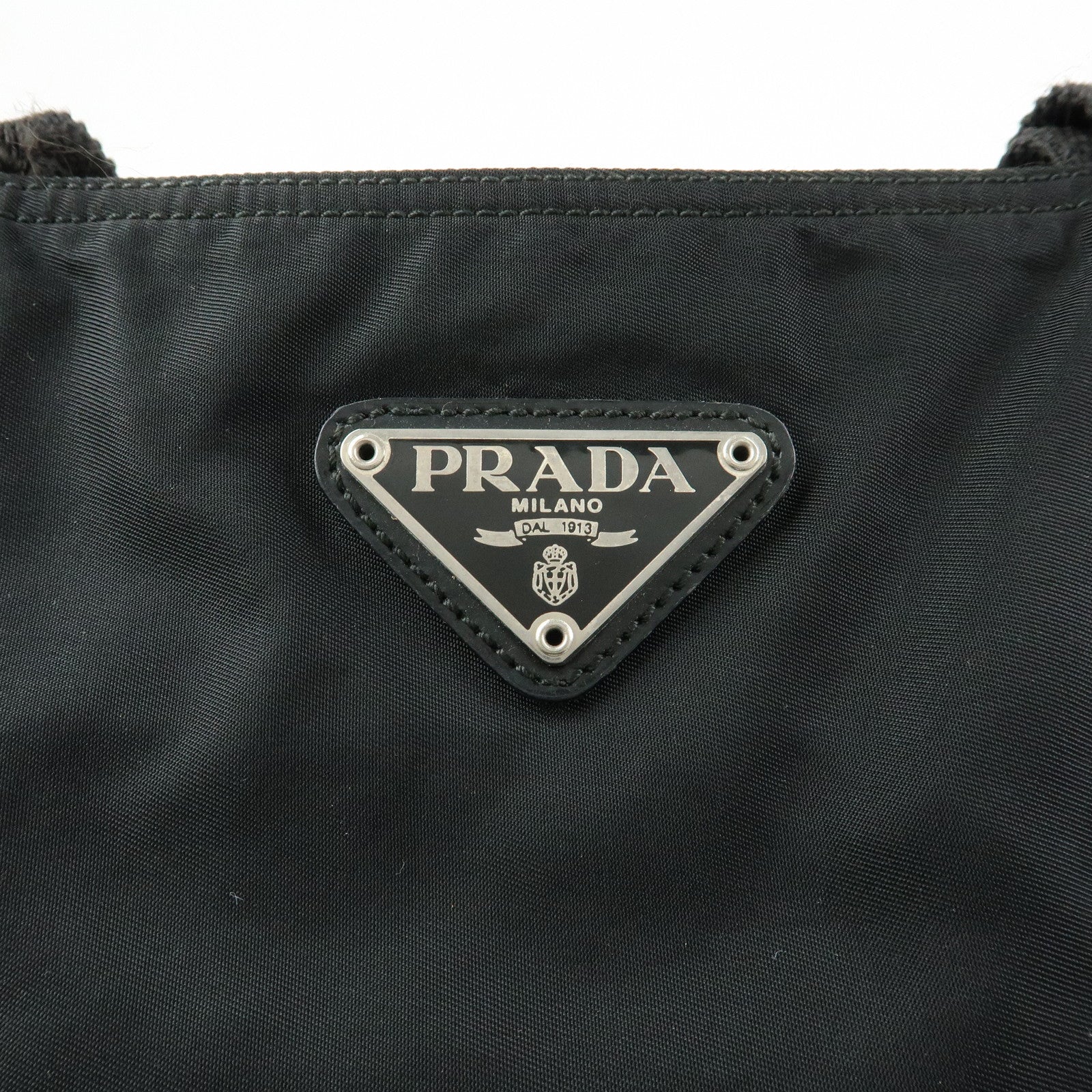 PRADA Triangle Logo Nylon Leather Tote Bag Shoulder Bag Black