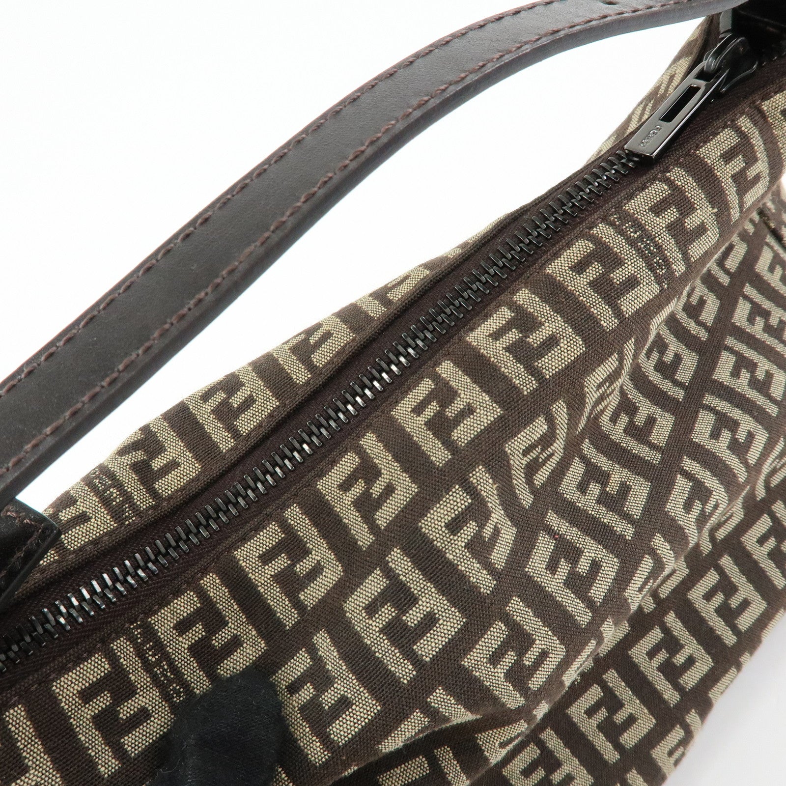 FENDI Zucchino Canvas Leather Hand Bag Pouch Brown 8N0005
