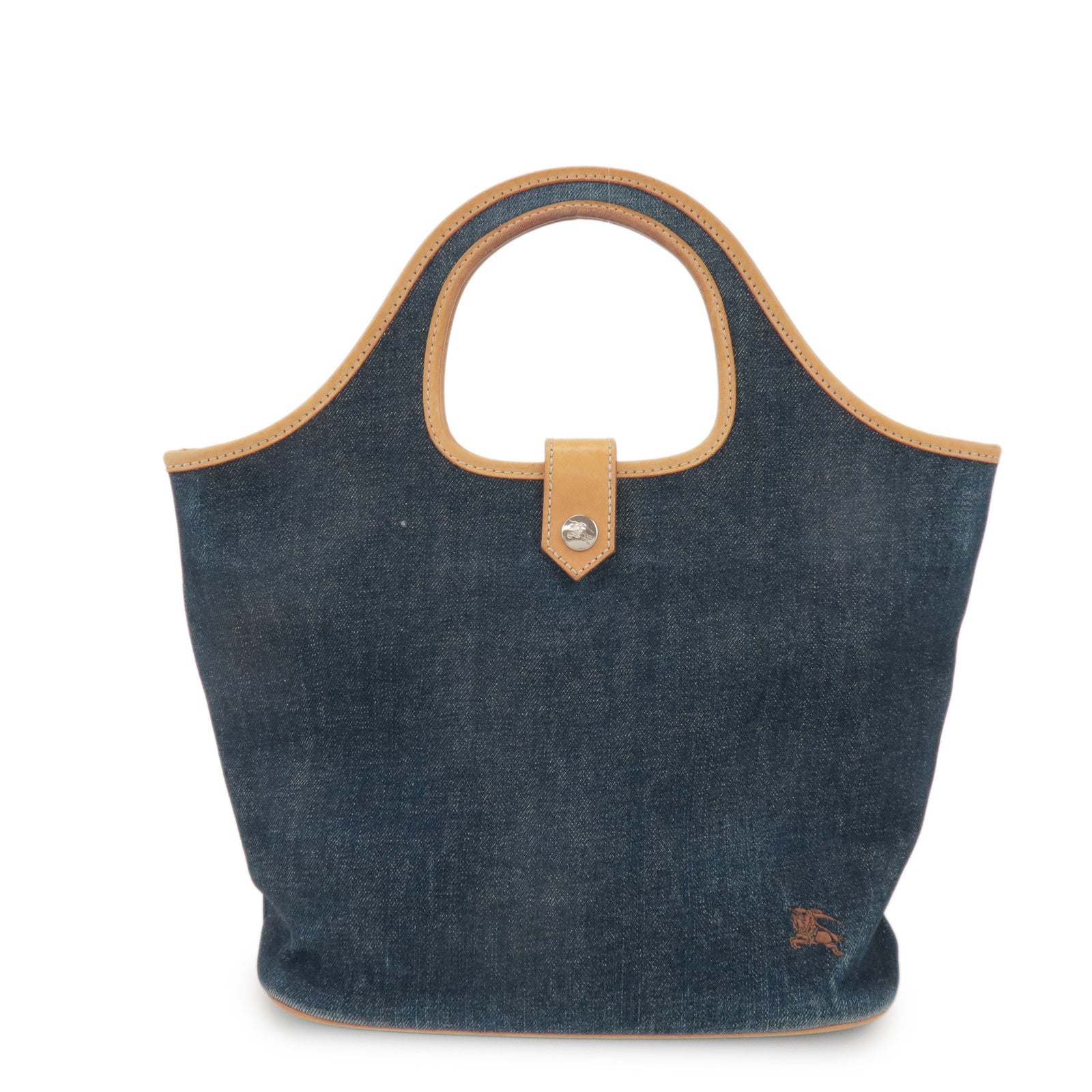 BURBERRY Blue Label Denim Leather Hand Bag Tote Bag Indigo Blue