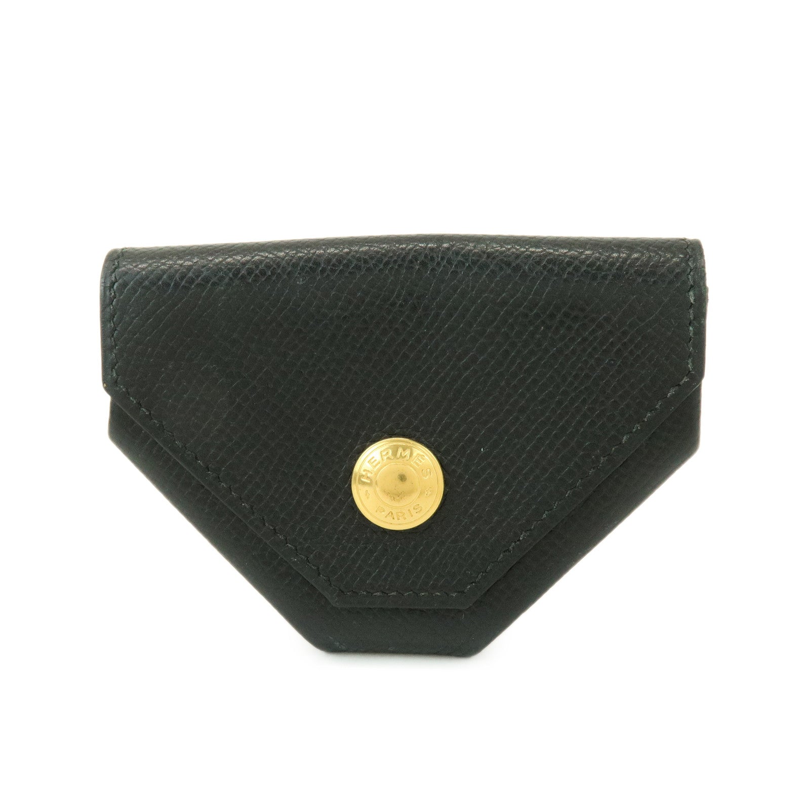 HERMES Logo Chevrelle Coin Case Coin Purse 〇S Stamped Black