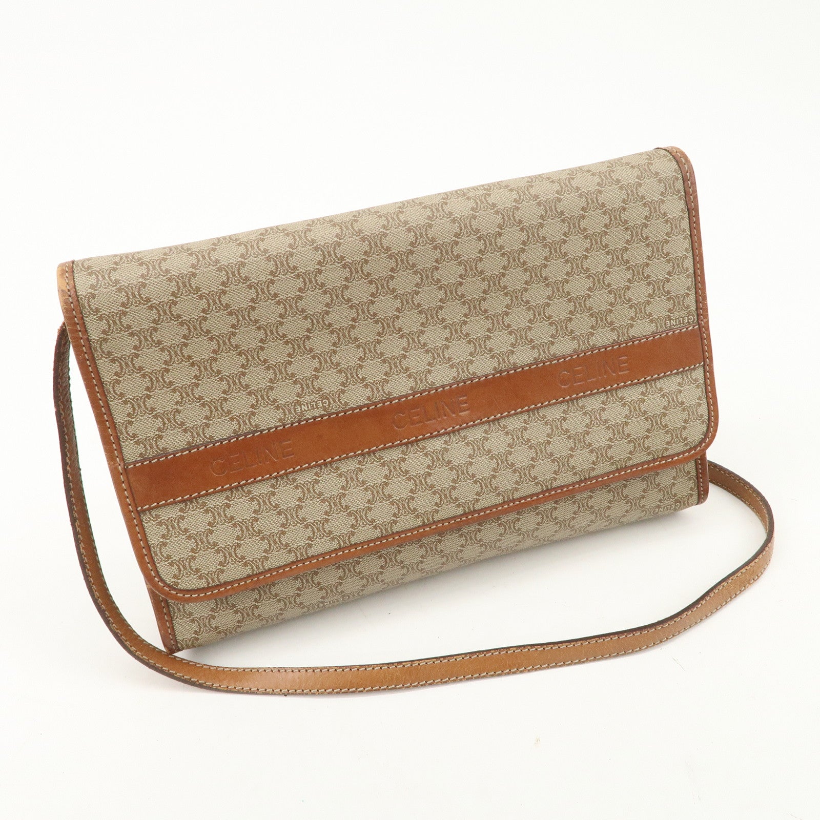 CELINE Macadam PVC Leather 2Way Bag Shoulder Bag Beige