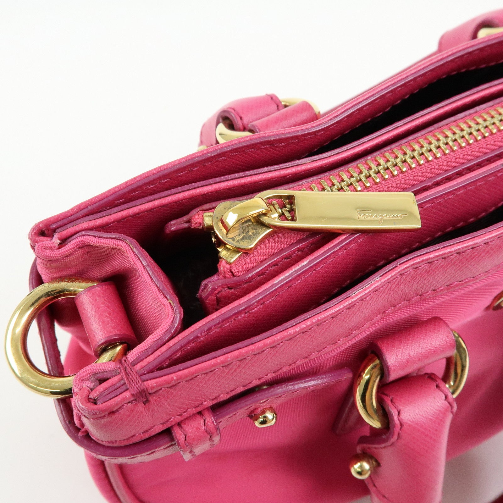 Ferragamo Gancini Nylon Leather 2Way Bag Hand Bag Pink