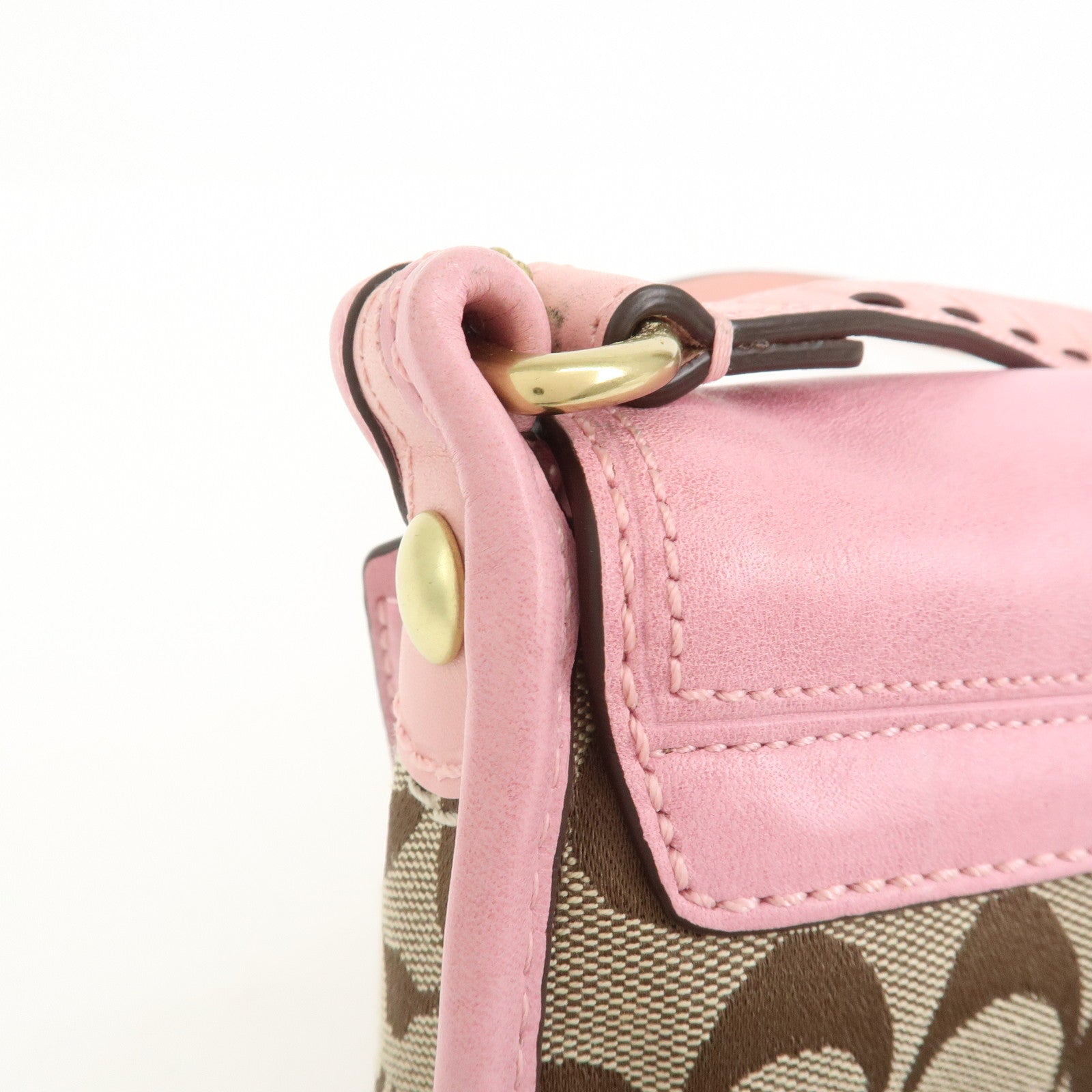 COACH Signature Canvas Leather Shoulder Crossbody Bag Pink