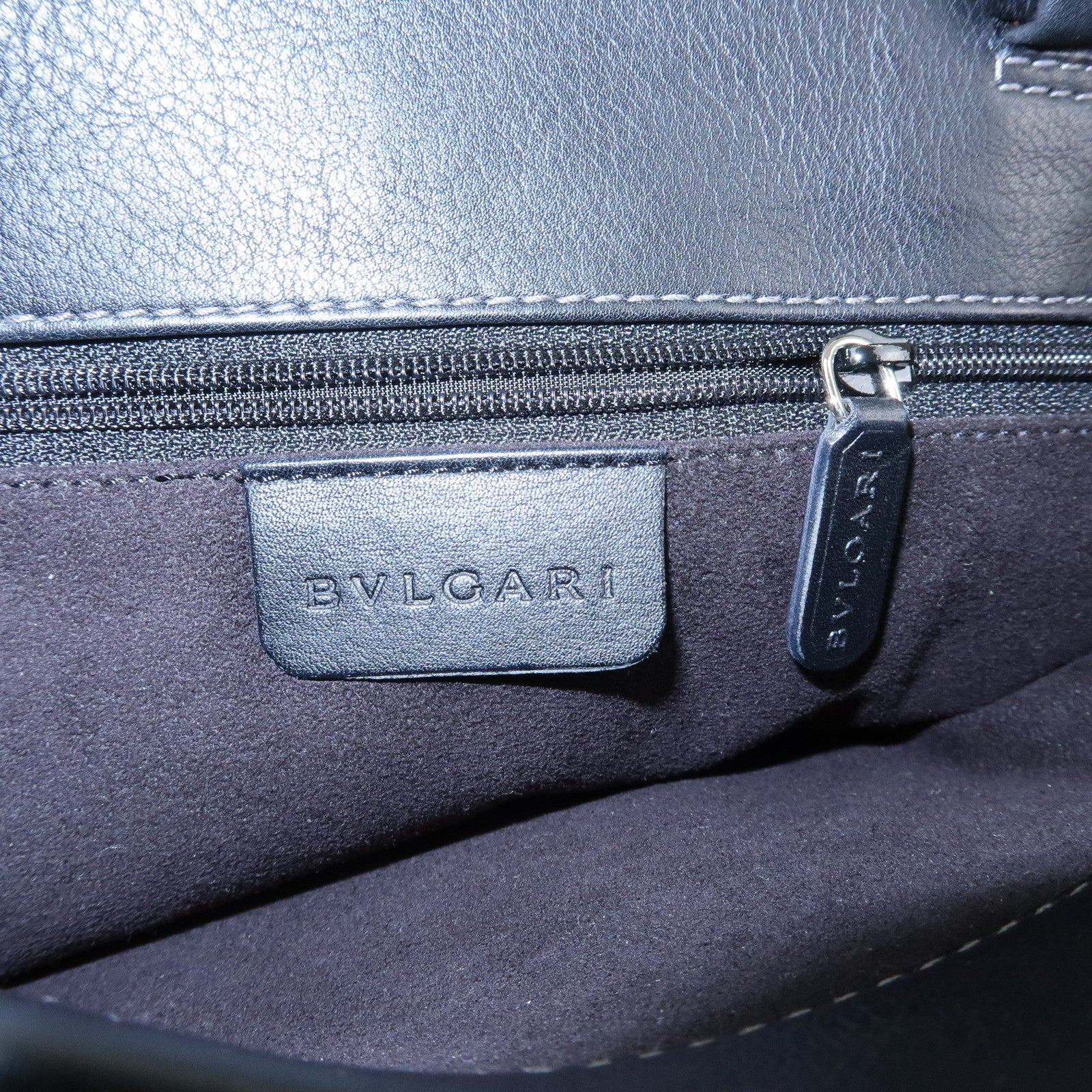 BVLGARI Leather Tote Bag Hand Bag Shoulder Bag Black