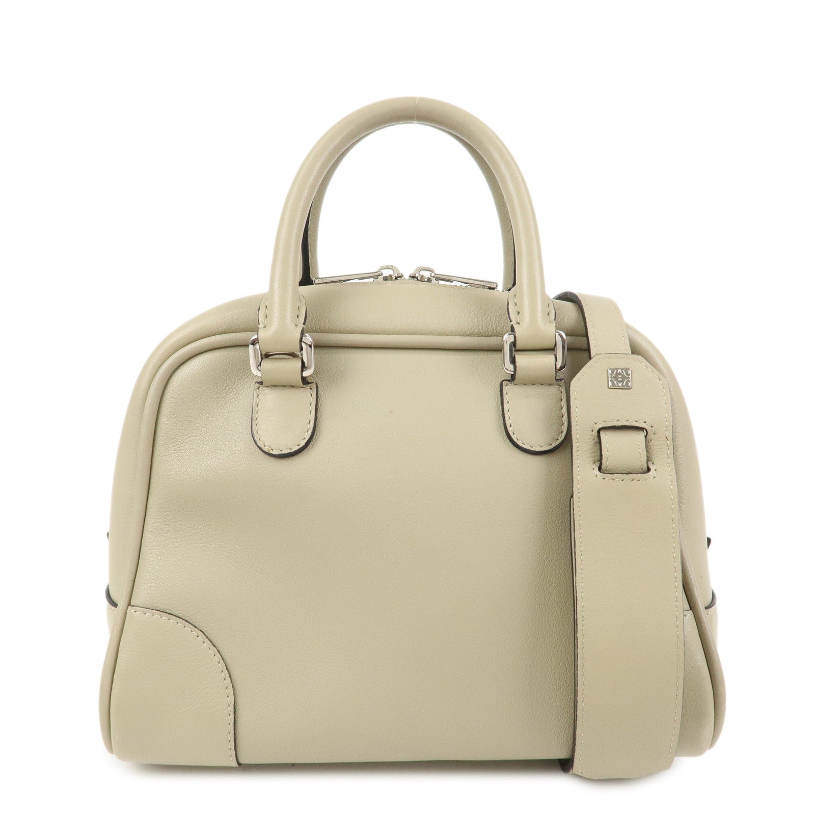 LOEWE Anagram Amazona 75 Leather Hand Bag Beige Silver