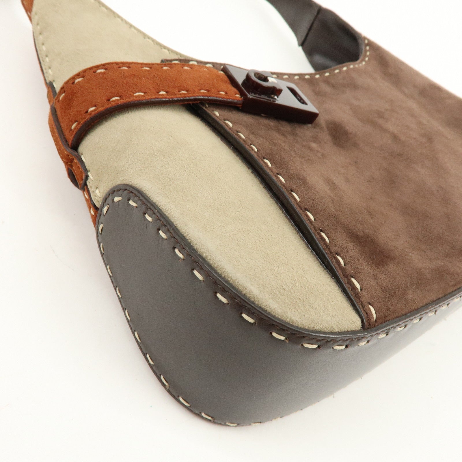 Ferragamo Gancini Suede Shoulder Bag Hand Bag Brown