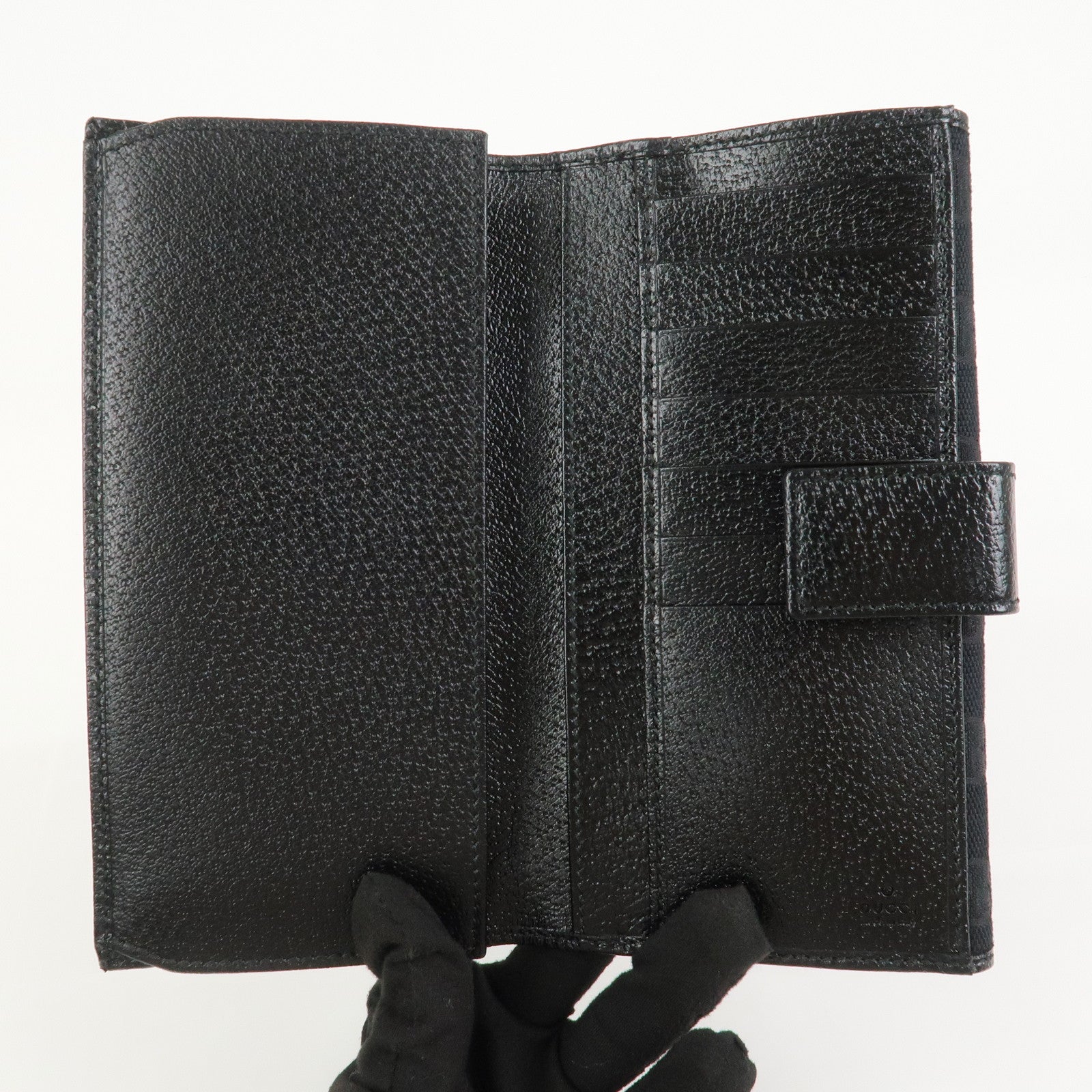 GUCCI GG Canvas Leather W Hook Bi-fold Long Wallet Black 112715