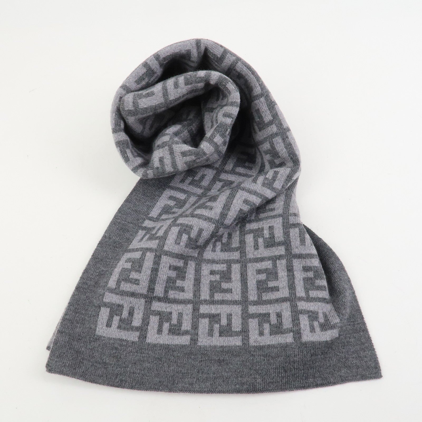 FENDI Zucca Wool 100% Scarf Stole 170×27 Gray