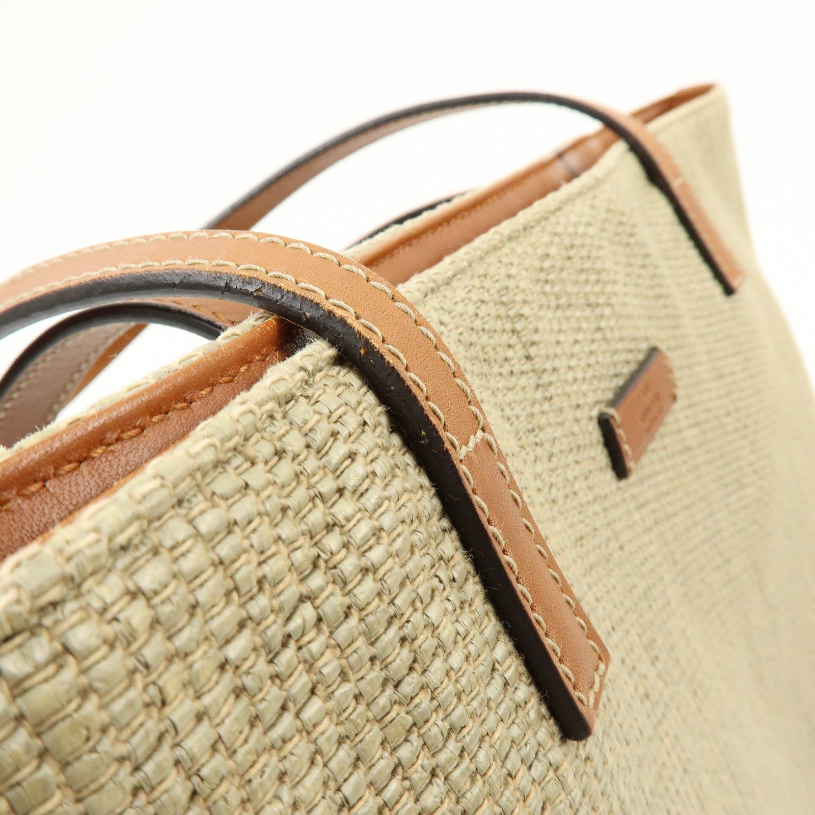 GUCCI Straw Leather Tote Bag Shoulder Bag Beige Brown 309551